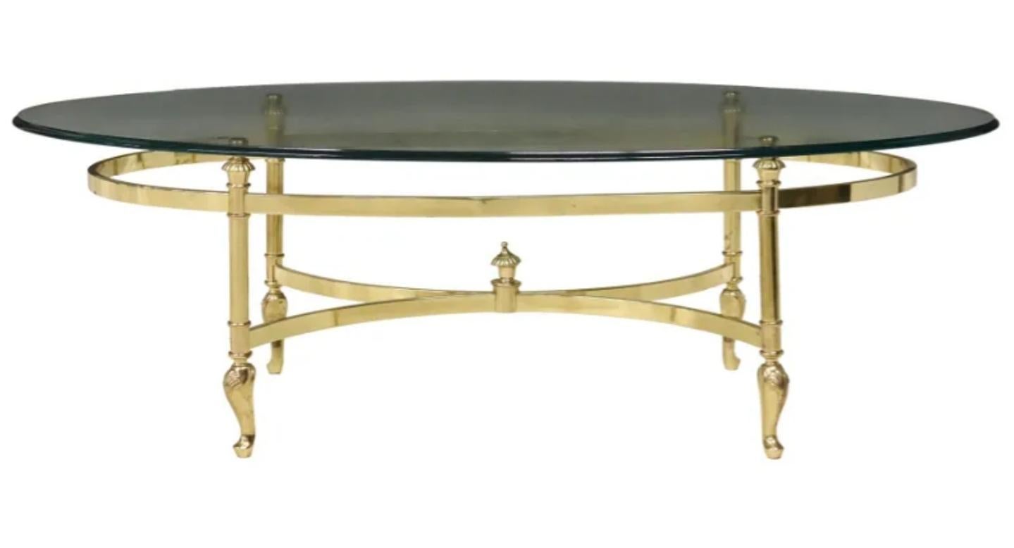 Hollywood Regency La Barge Attributed Oval Glass & Brass Cocktail Table