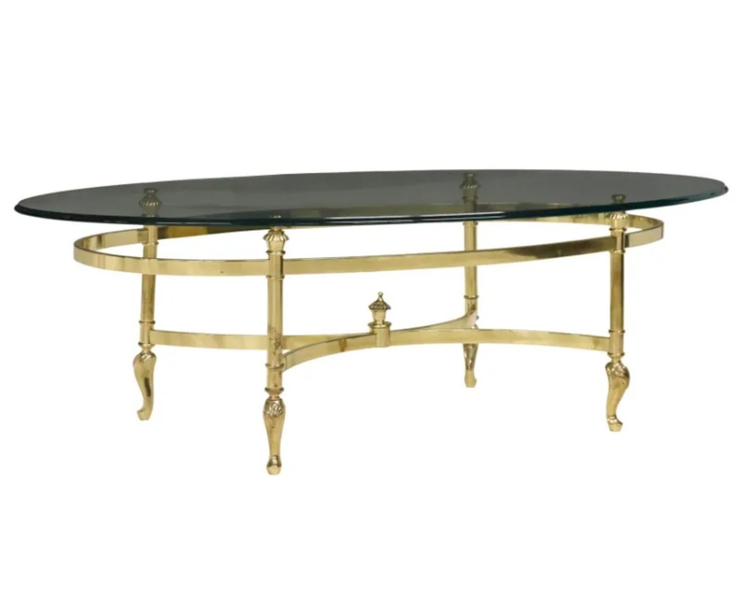 American La Barge Attributed Oval Glass & Brass Cocktail Table