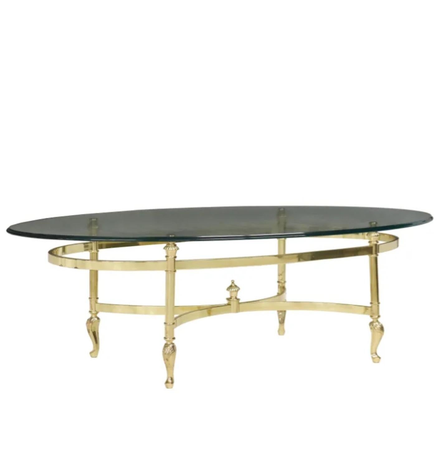 Gilt La Barge Attributed Oval Glass & Brass Cocktail Table