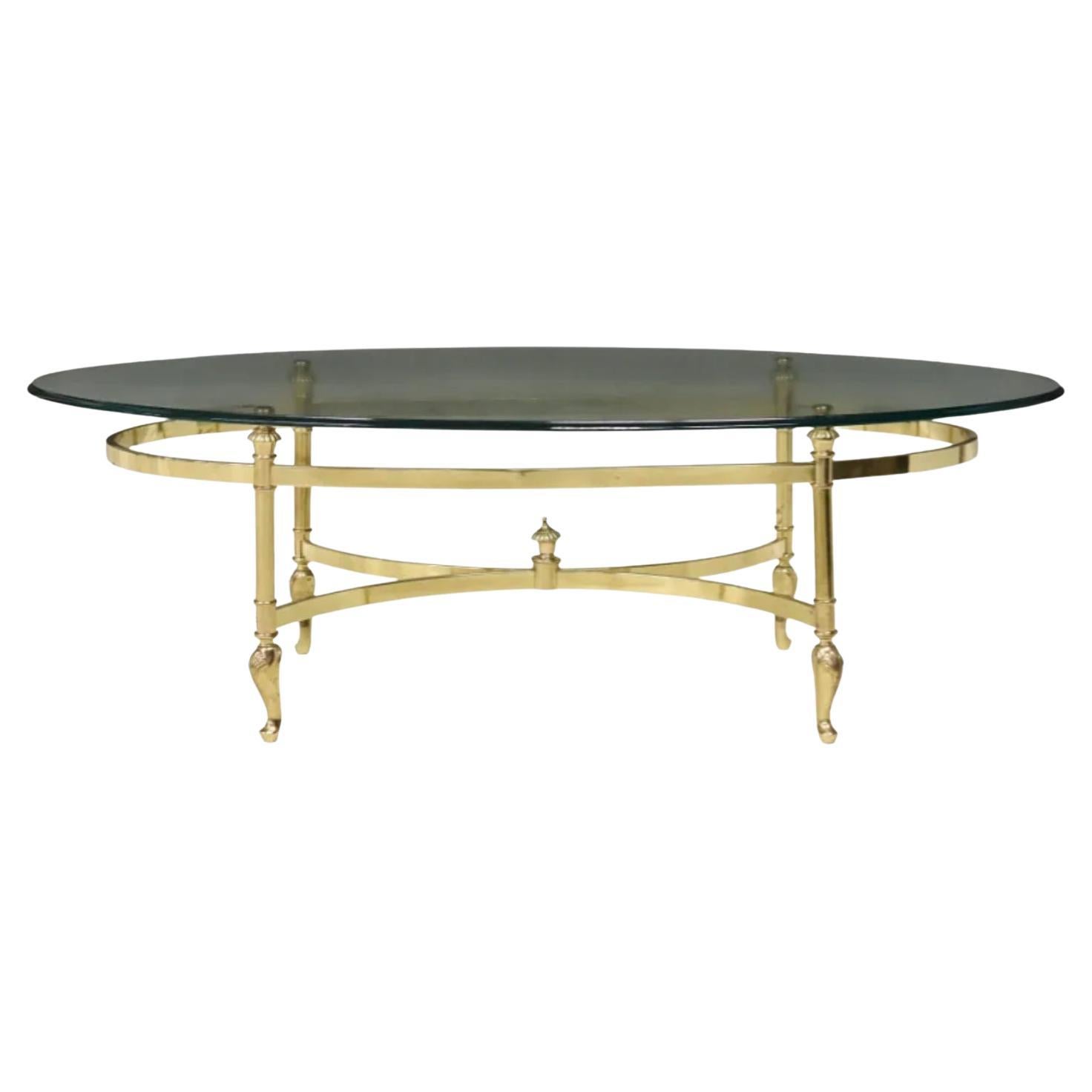 La Barge Attributed Oval Glass & Brass Cocktail Table