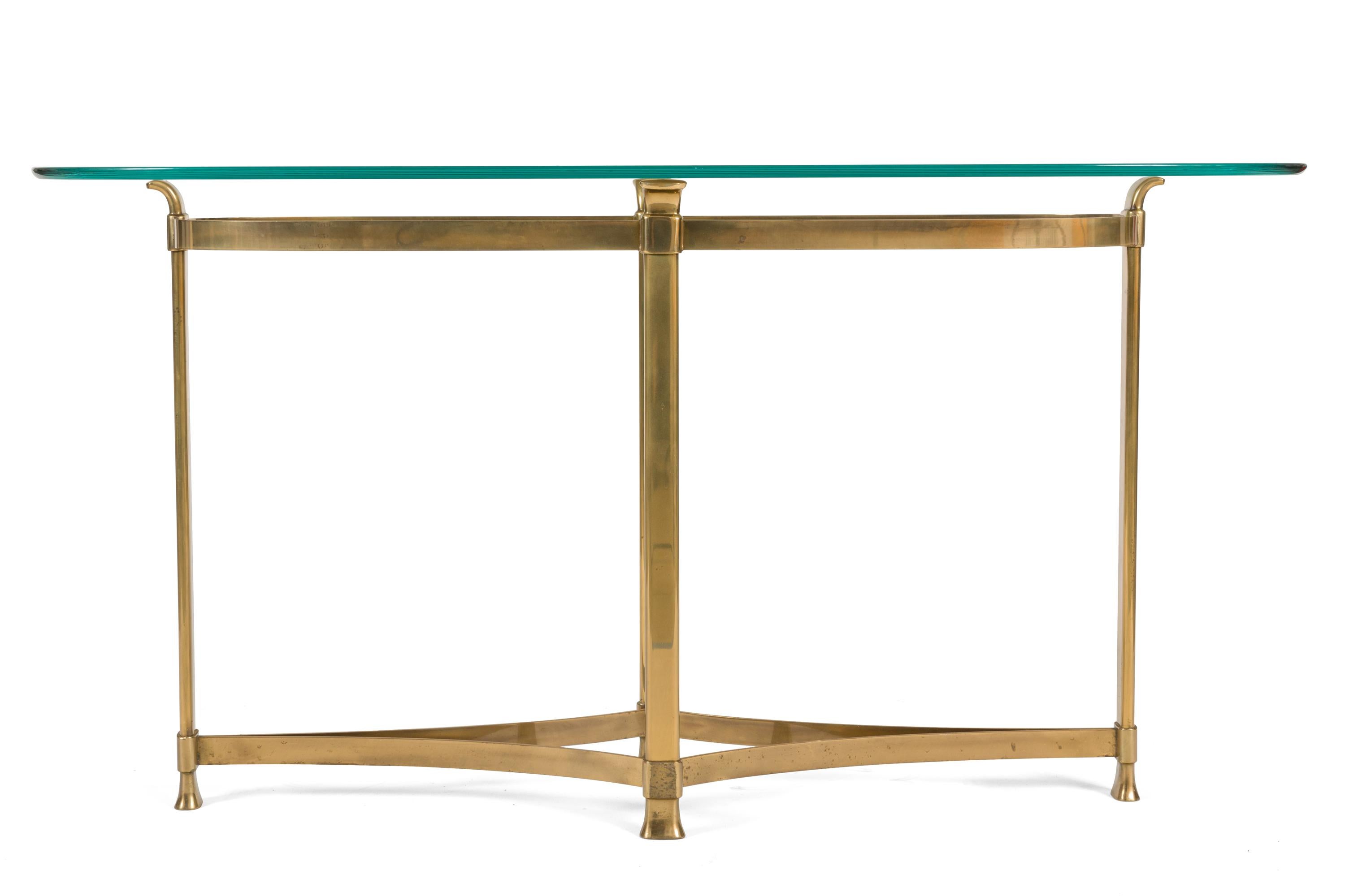 Mid-Century Modern La Barge Brass Console Table with Glass Top, Italy, 1970s