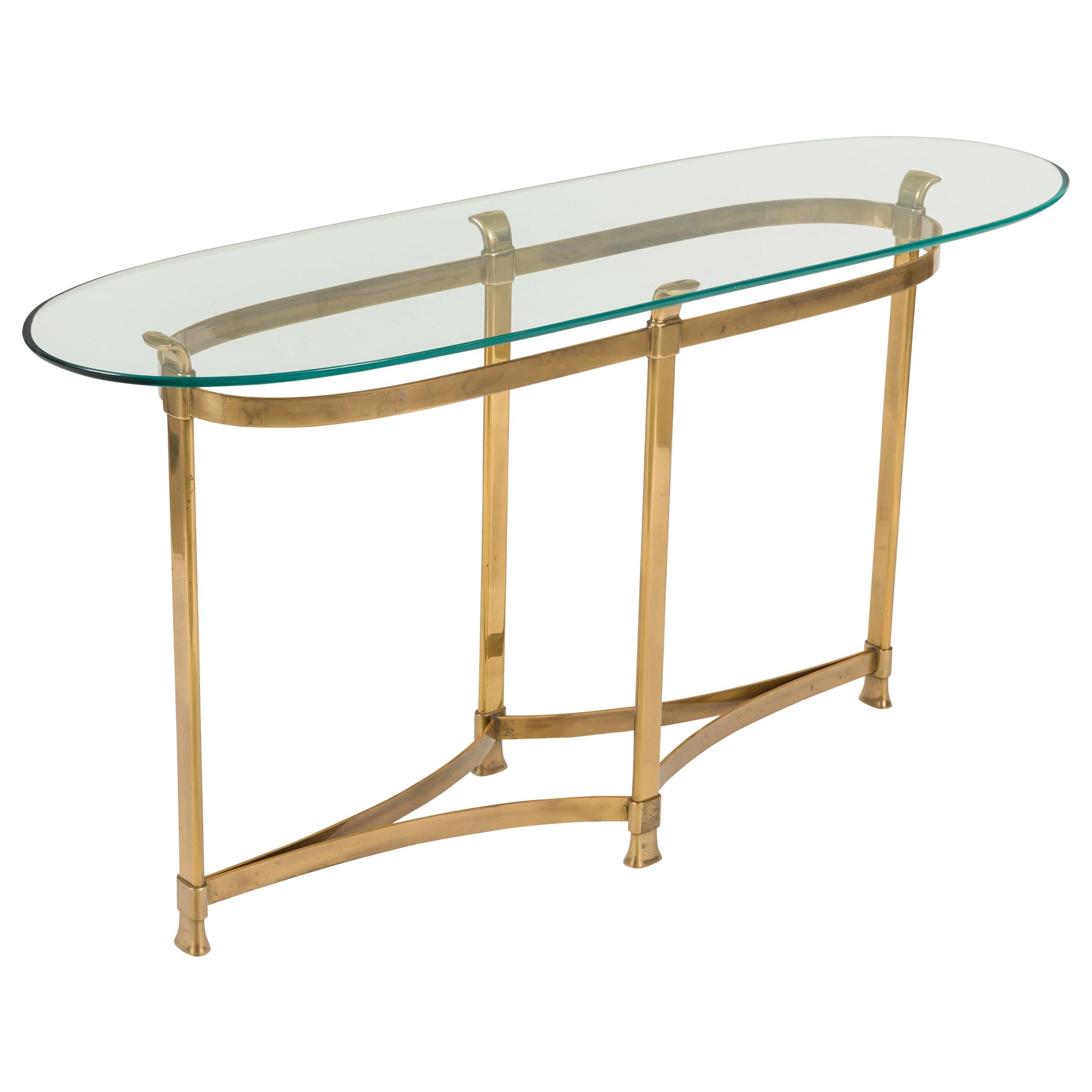 La Barge Brass Console Table with Glass Top, Italy, 1970s