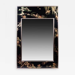 La Barge Brass Framed Black Reverse Painted Mirror
