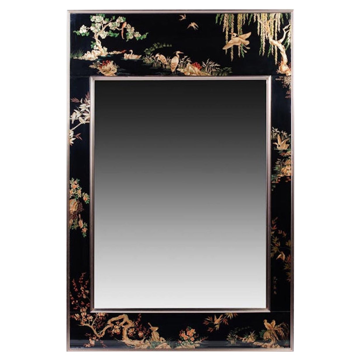 La Barge Brass Framed Black Reverse Painted Mirror