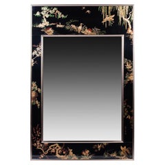 La Barge Brass Framed Black Reverse Painted Mirror