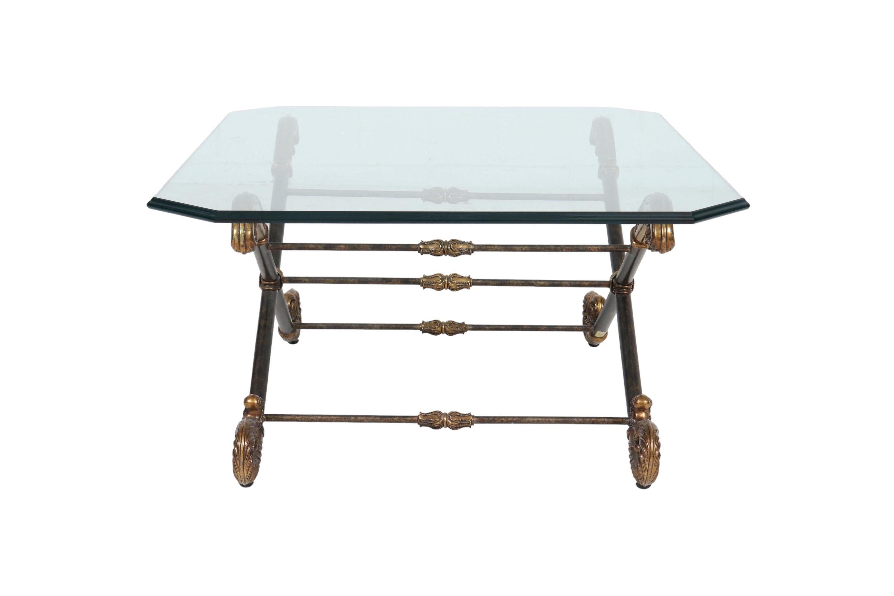 Modern La Barge Brass and Glass Coffee Table For Sale
