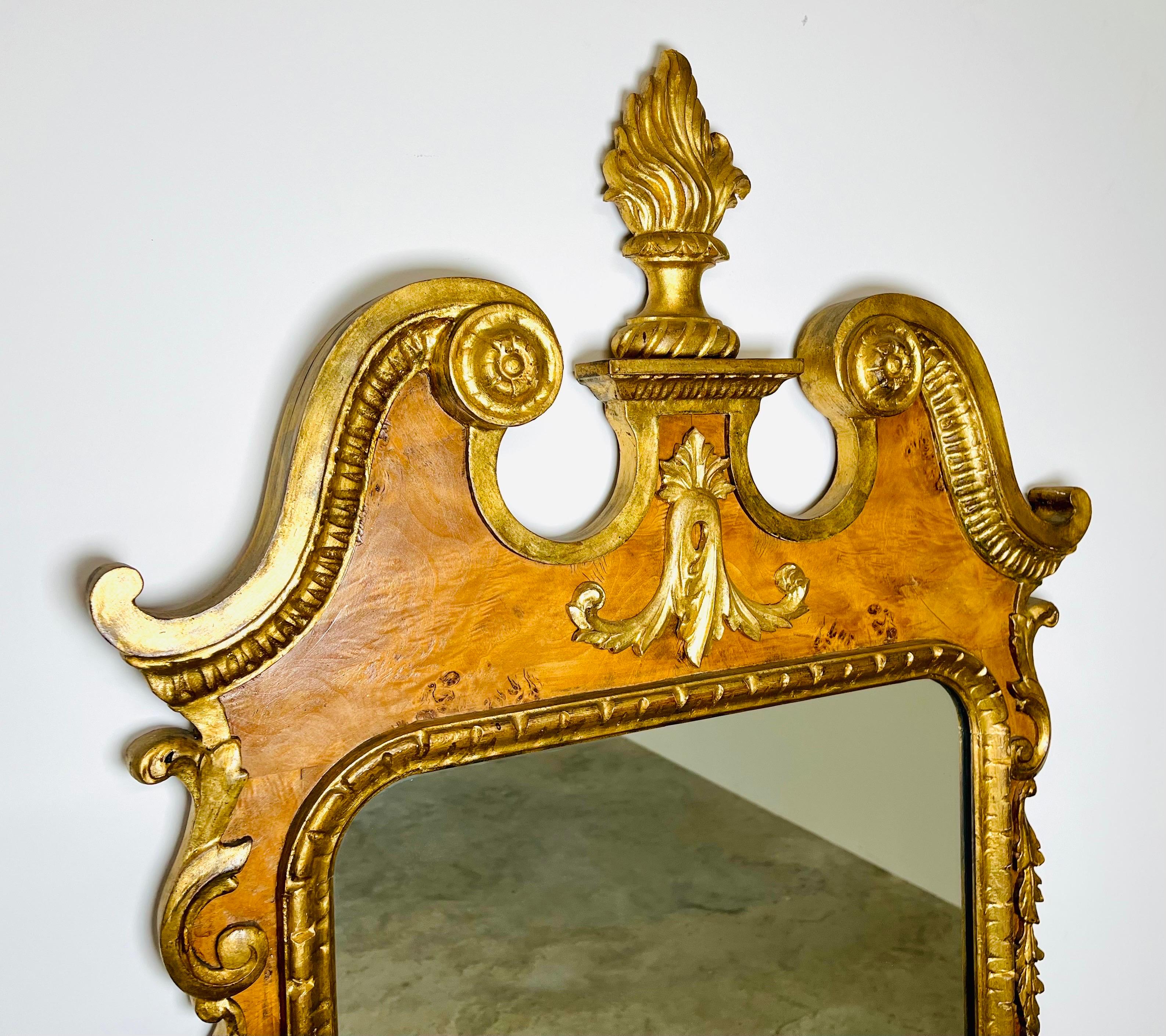 La Barge Burl and Gilt GeorgianStyle Mirror, Italy In Excellent Condition In Southampton, NJ