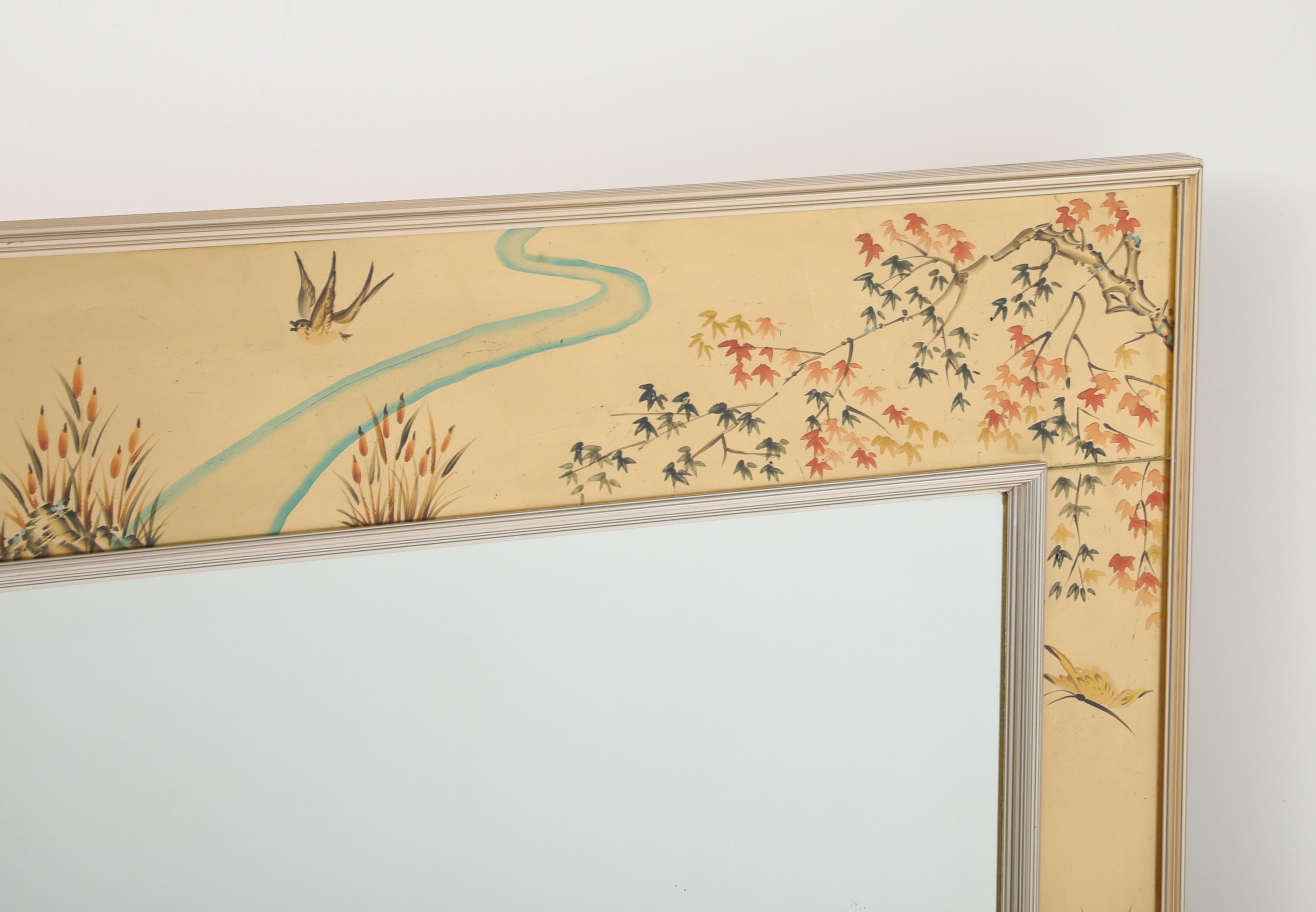 Hand-Painted La Barge Chinoiserie Gold Leaf, Eglomise Mirror