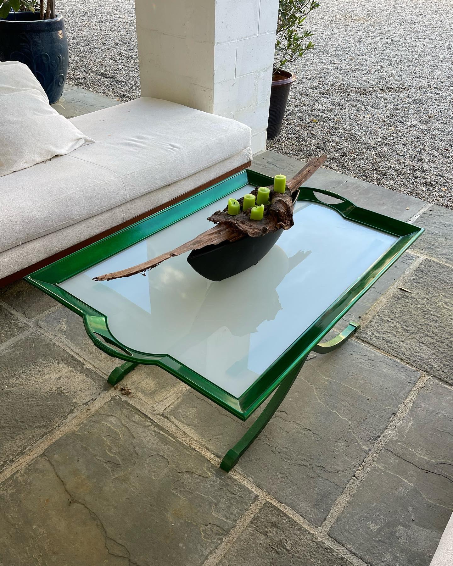 Bronze A Unique Green La Barge Glass Top Coffee Table  For Sale