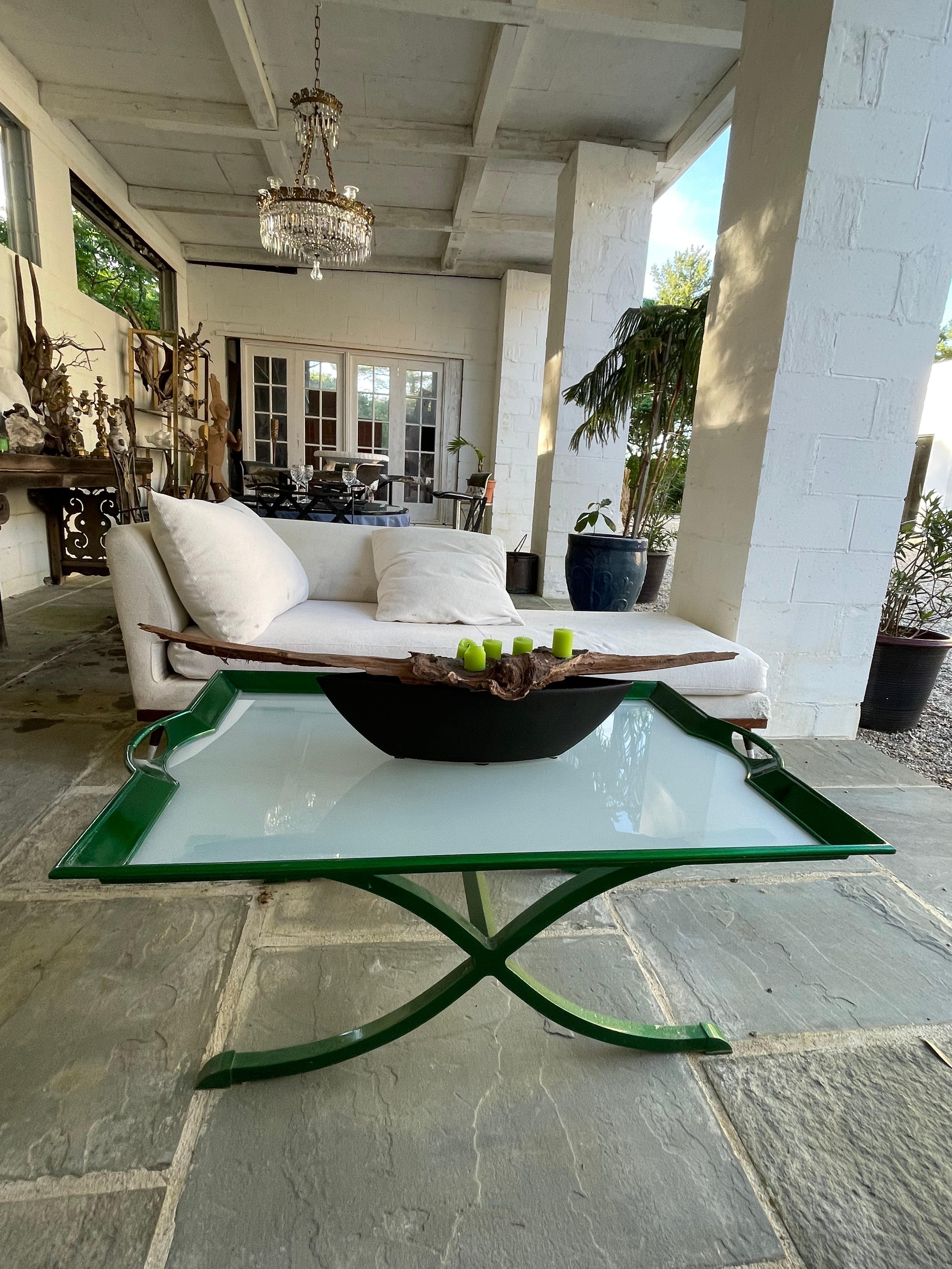 A Unique Green La Barge Glass Top Coffee Table  For Sale 1