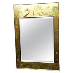 LA Barge Églomisé Reverse Painted Asian Style Gold Beveled Wall Mirror