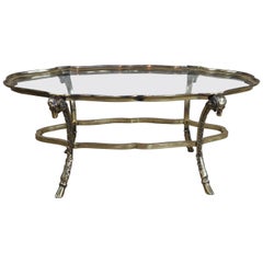 Table basse ovale en verre festonné à tête de bélier figuratif La Barge de style Maison Charles