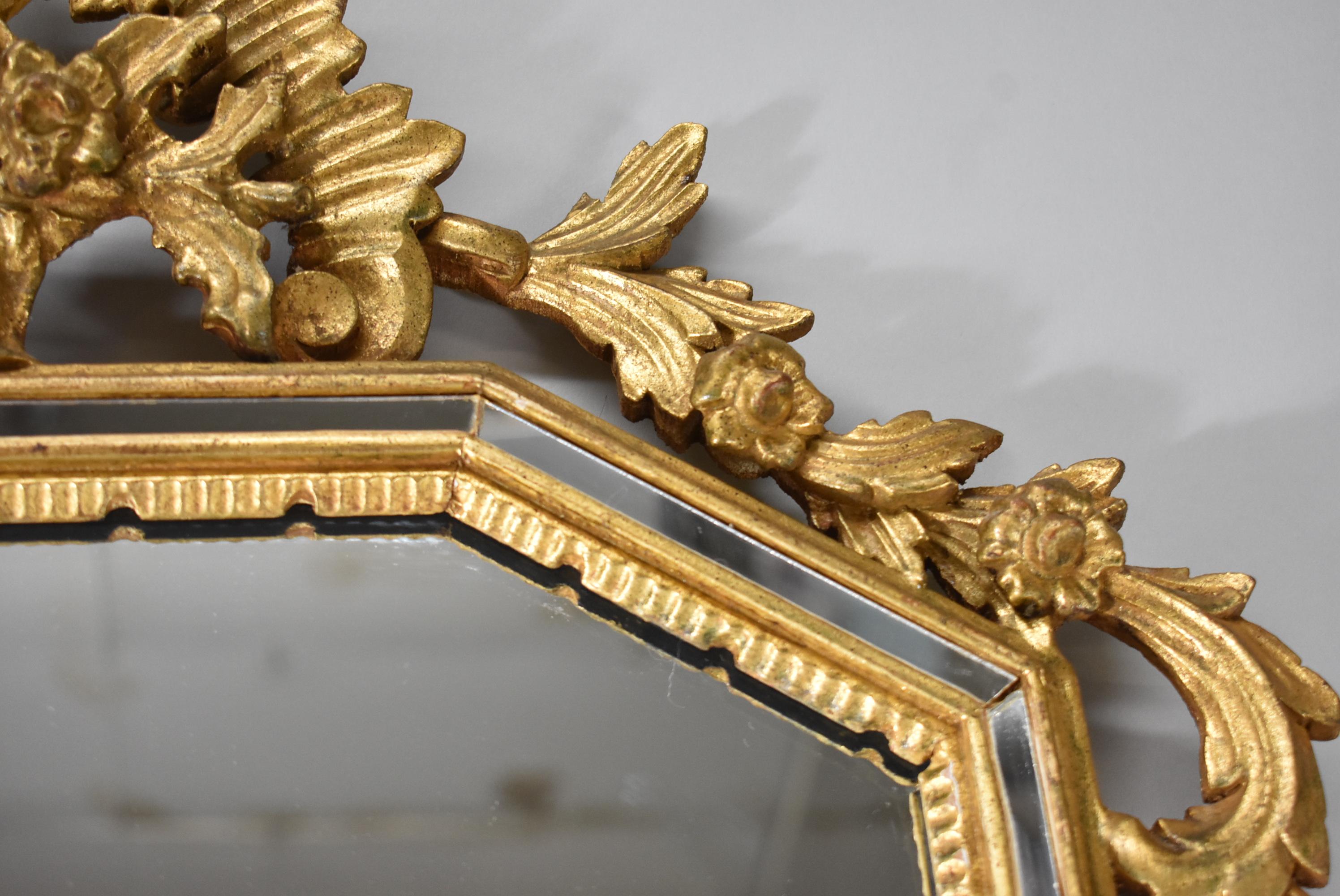 Federal La Barge Gilt Gold Wood Mirror Floral Basket Detail Mirrored Insert Border