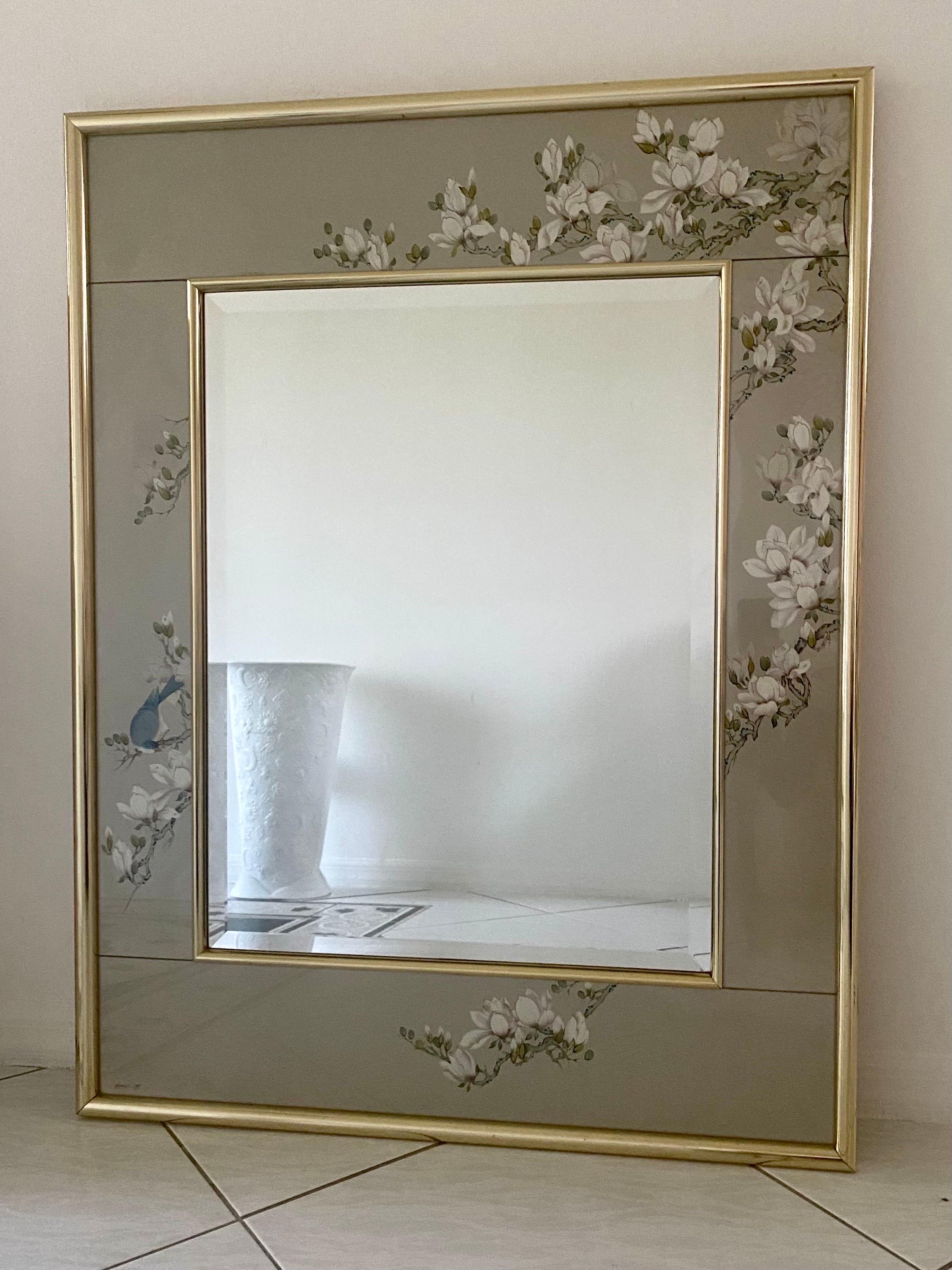 La Barge Hand Painted Eglomise Glass Frame with Beveled Mirror For Sale 4