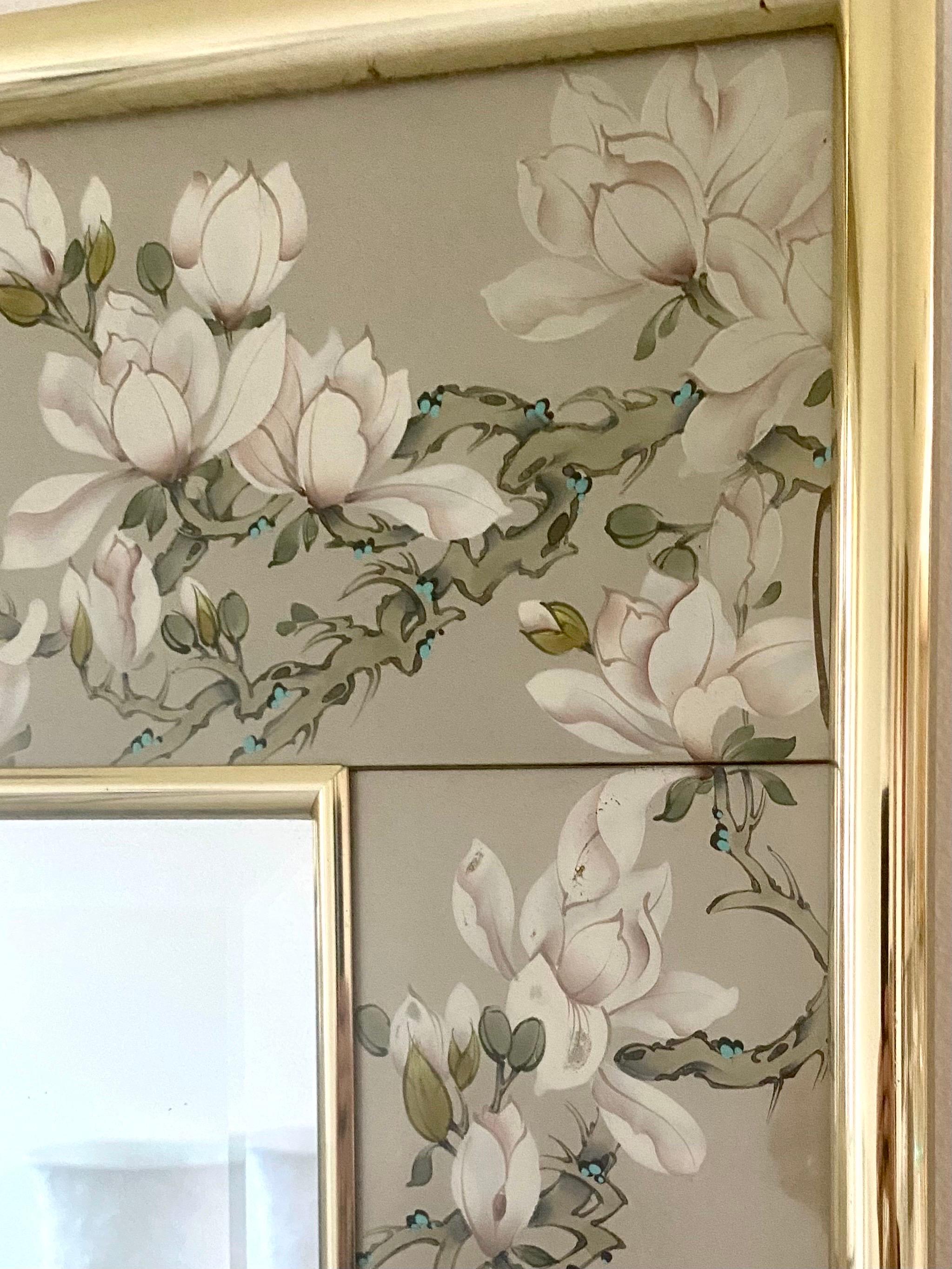 Mid-Century Modern Cadre en verre églomisé peint à la main avec miroir biseauté La Barge en vente
