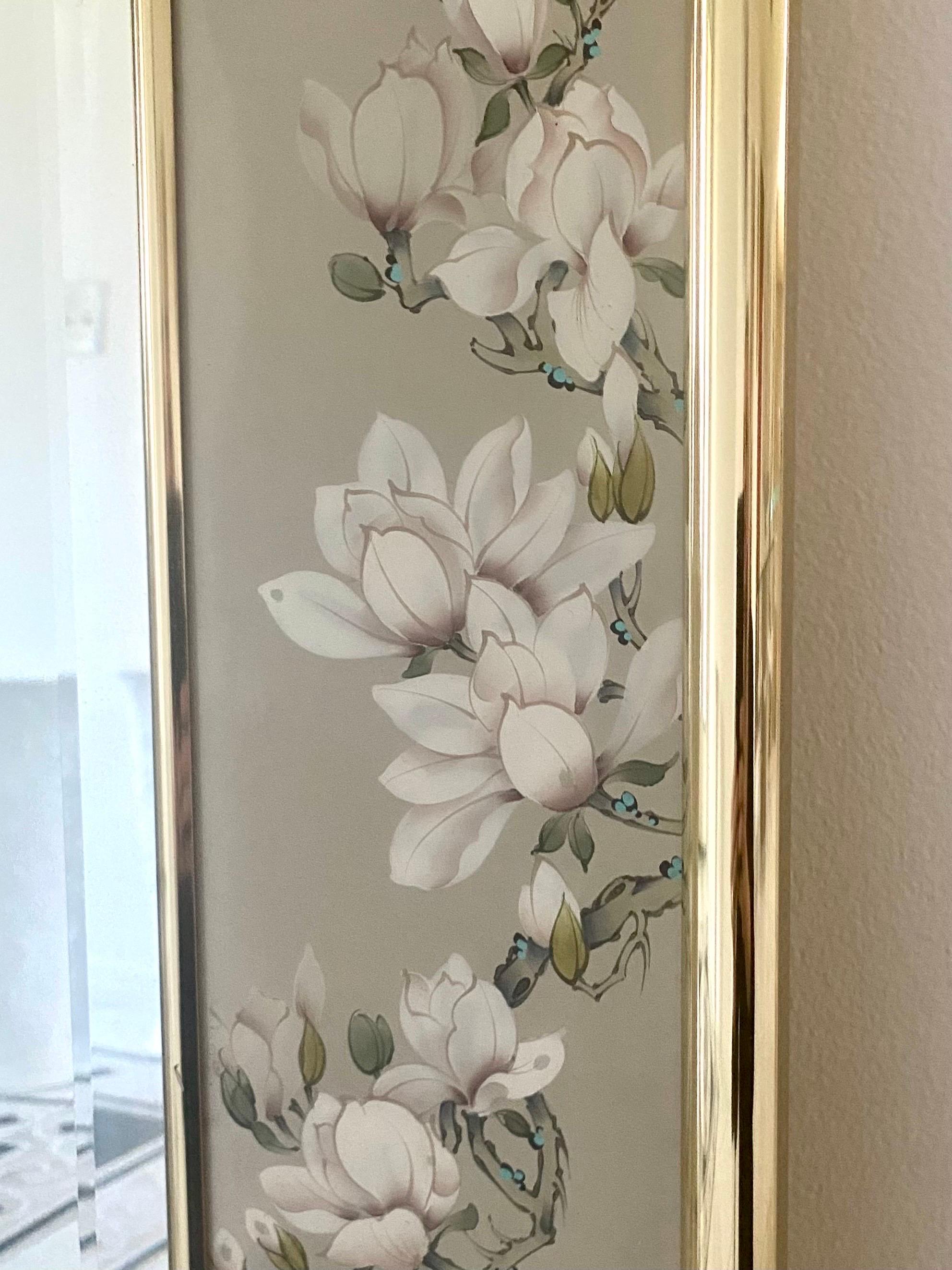 La Barge Hand Painted Eglomise Glass Frame with Beveled Mirror For Sale 1