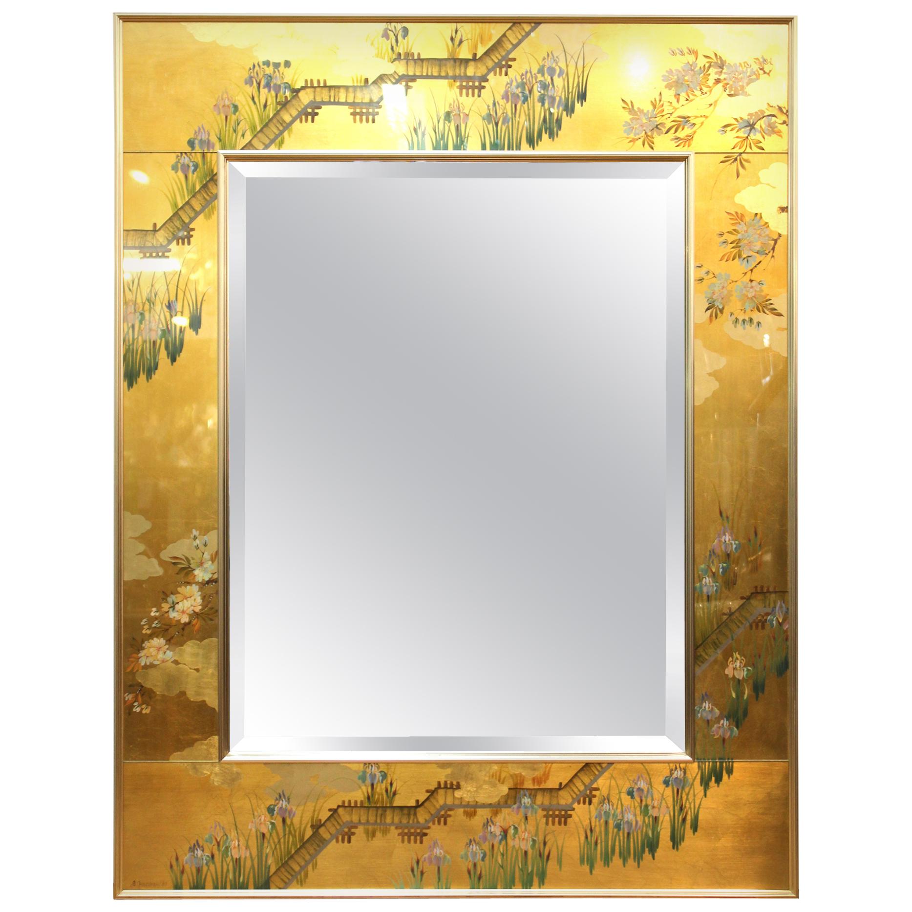 La Barge Hollywood Regency Chinoiserie Style Eglomise Mirror