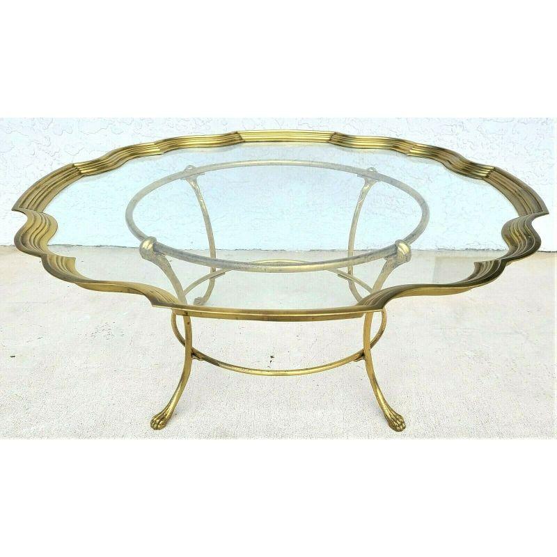 For FULL item description be sure to click on CONTINUE READING at the bottom of this listing.

Offering One Of Our Recent Palm Beach Estate Fine Furniture Acquisitions Of A 
La Barge Hollywood Regency Pie Crust Brass Hoof Footed Coffee Cocktail