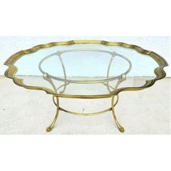 La Barge Hollywood Regency Pie Crust Brass Hoof Footed Coffee Cocktail Table