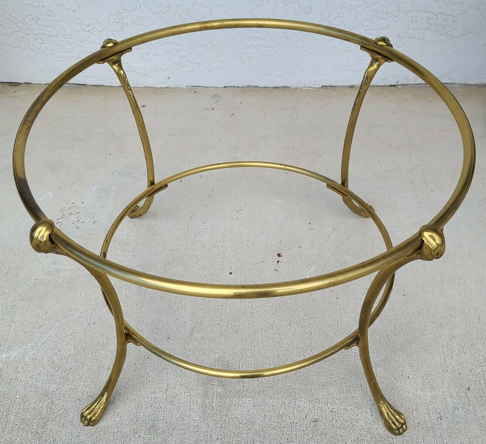 Glass La Barge Hollywood Regency Pie Crust Brass Hoof Footed Coffee Cocktail Table