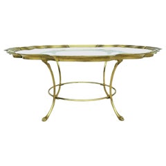 La Barge Hollywood Regency Pie Crust Brass Hoof Footed Coffee Cocktail Table