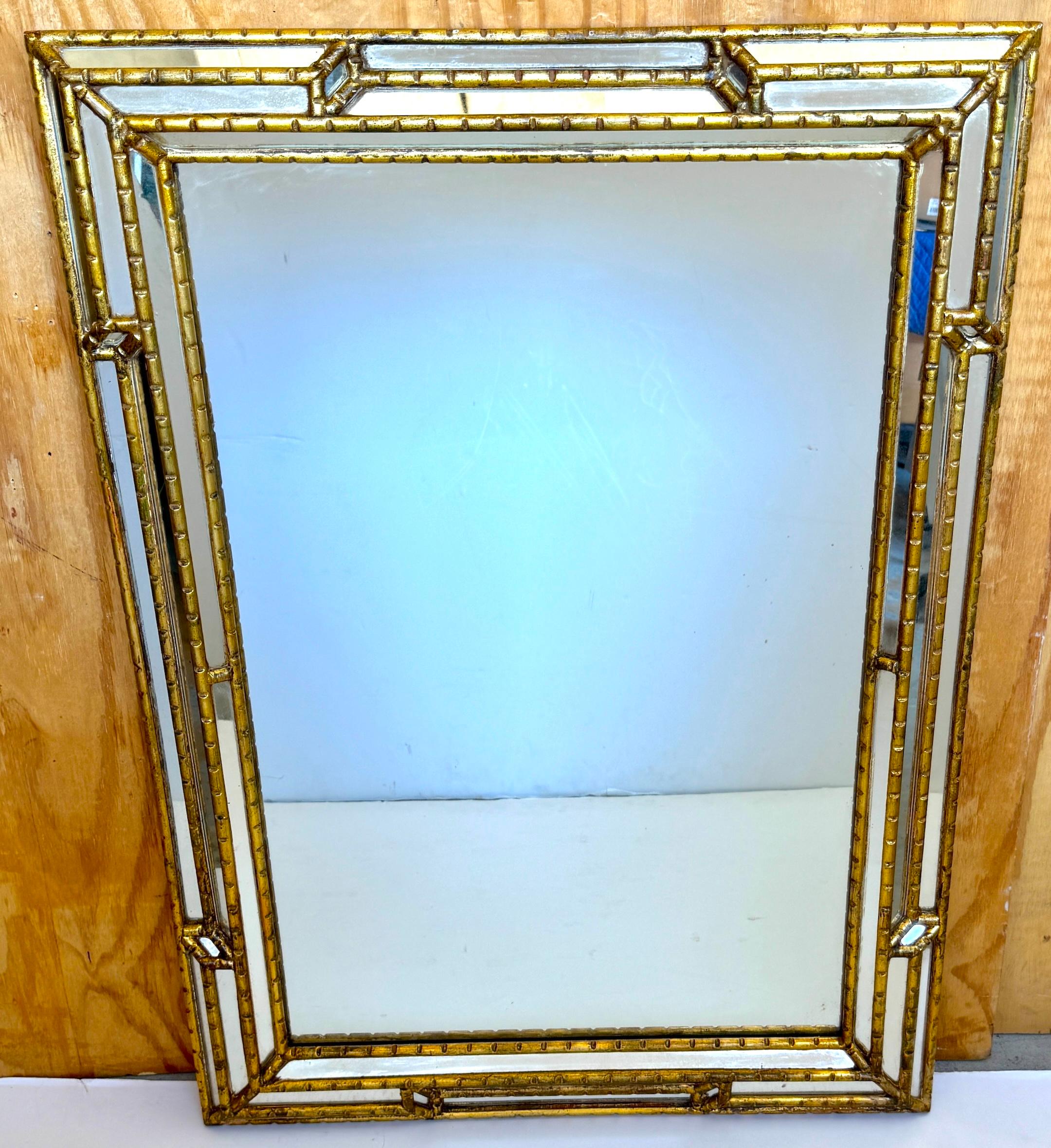 La Barge Italian Giltwood Carved Rectangular Geometric Mirror In Good Condition For Sale In West Palm Beach, FL