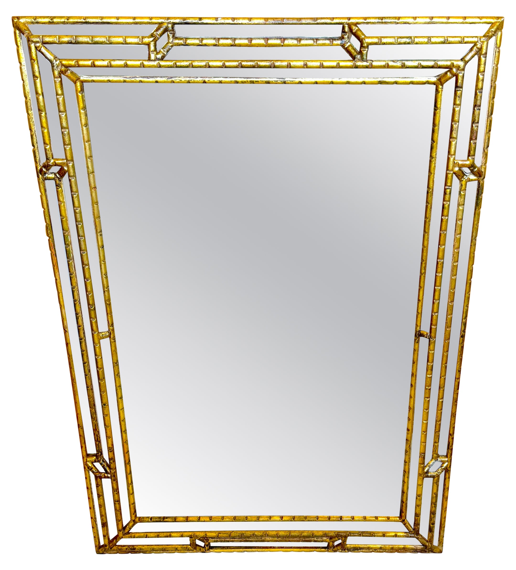 La Barge Italian Giltwood Carved Rectangular Geometric Mirror For Sale