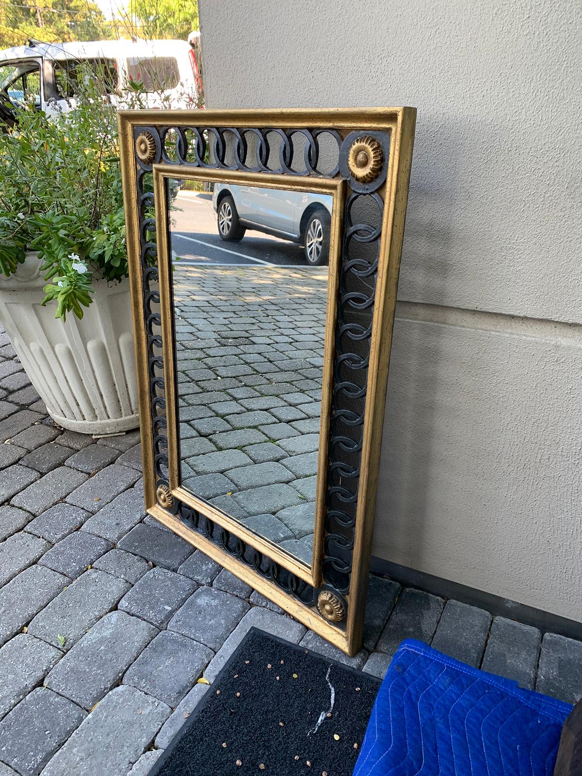 La Barge Italian Hollywood Regency Black and Gold Mirror circa 1960s, Labeled 1