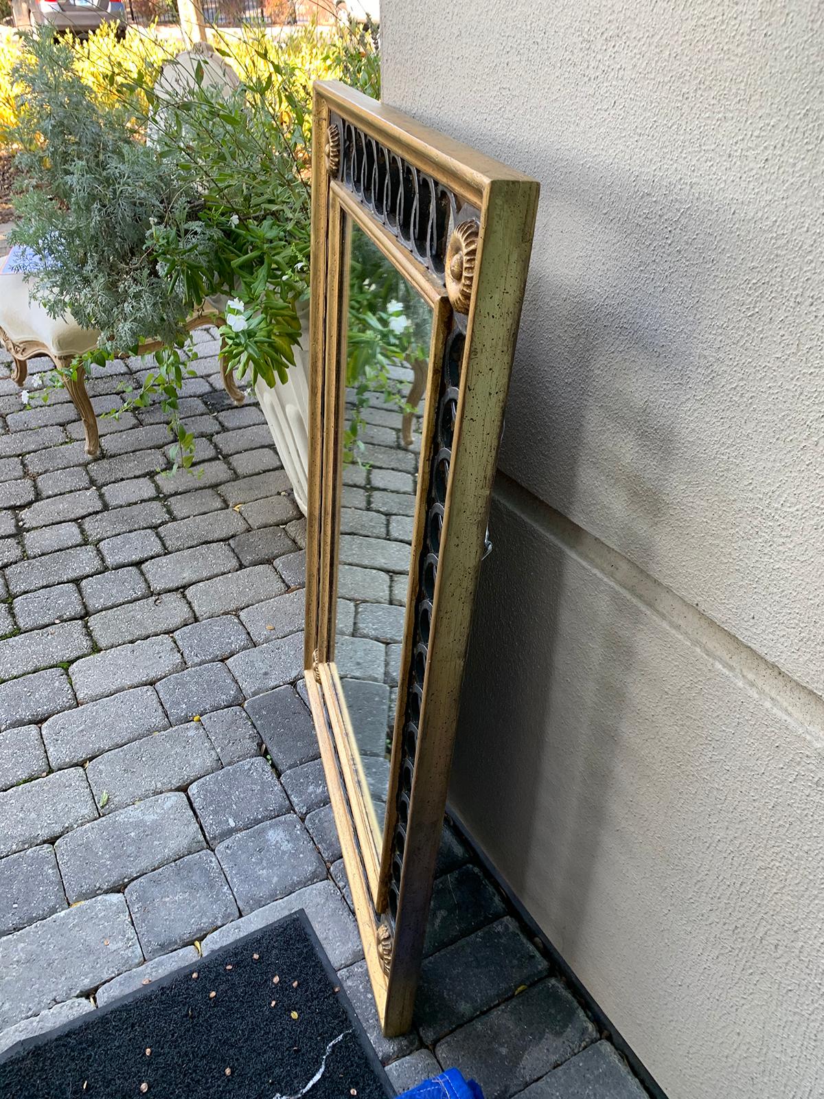 La Barge Italian Hollywood Regency Black and Gold Mirror circa 1960s, Labeled 2
