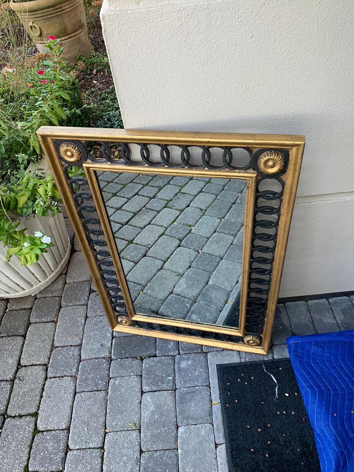 La Barge Italian Hollywood Regency Black and Gold Mirror circa 1960s, Labeled 3