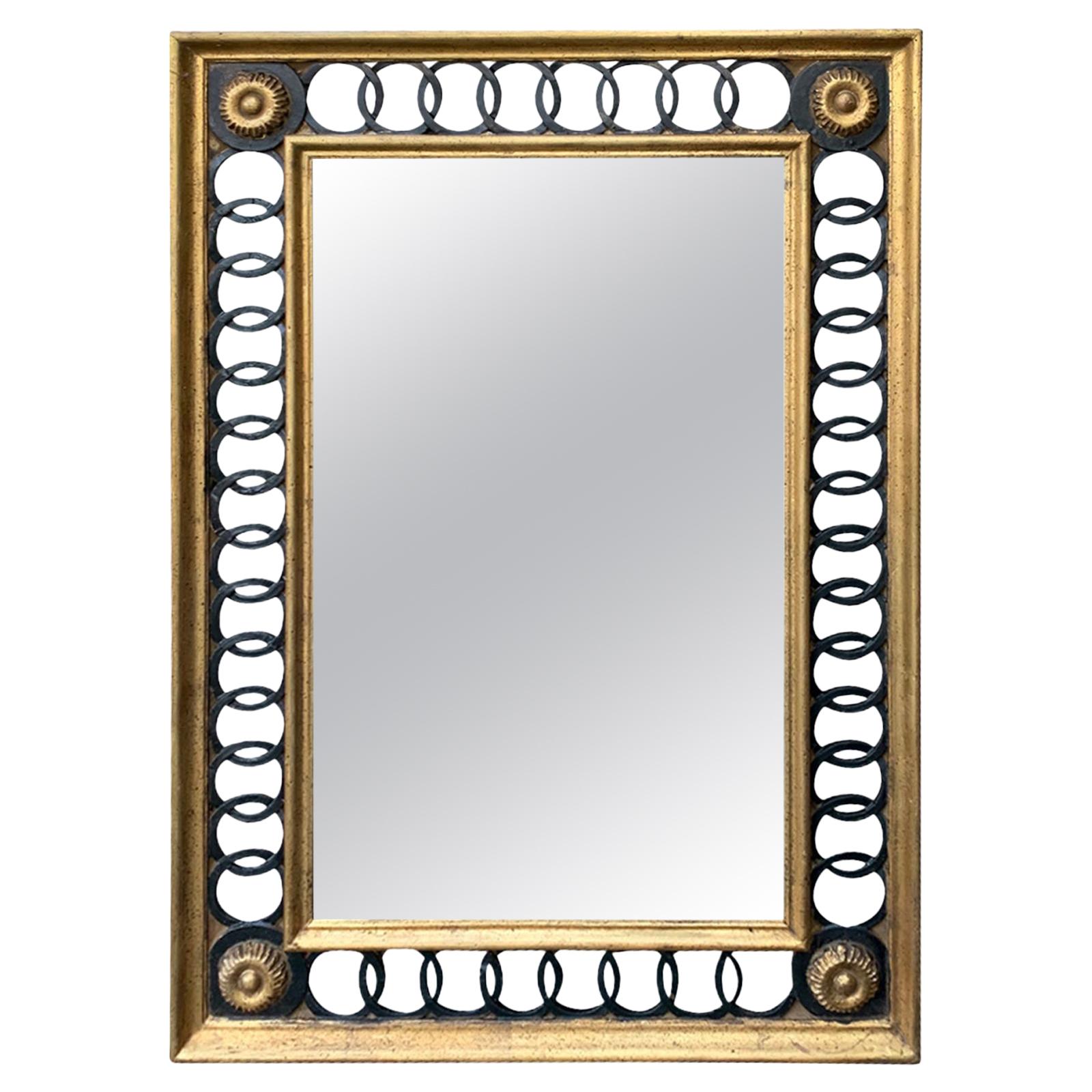 La Barge Italian Hollywood Regency Black and Gold Mirror circa 1960s, Labeled