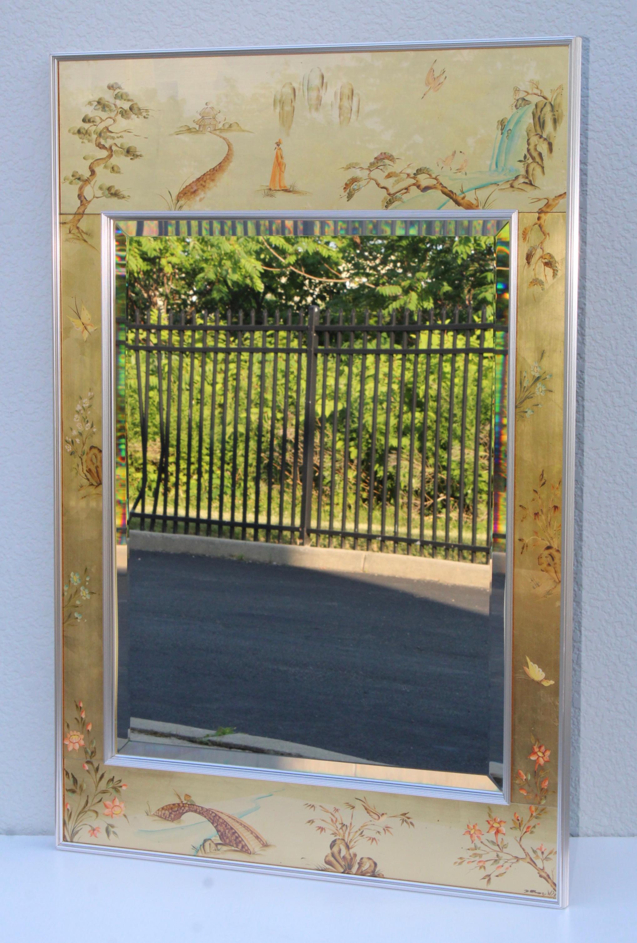 1970s hand painted chinoiserie mirror by La Barge.