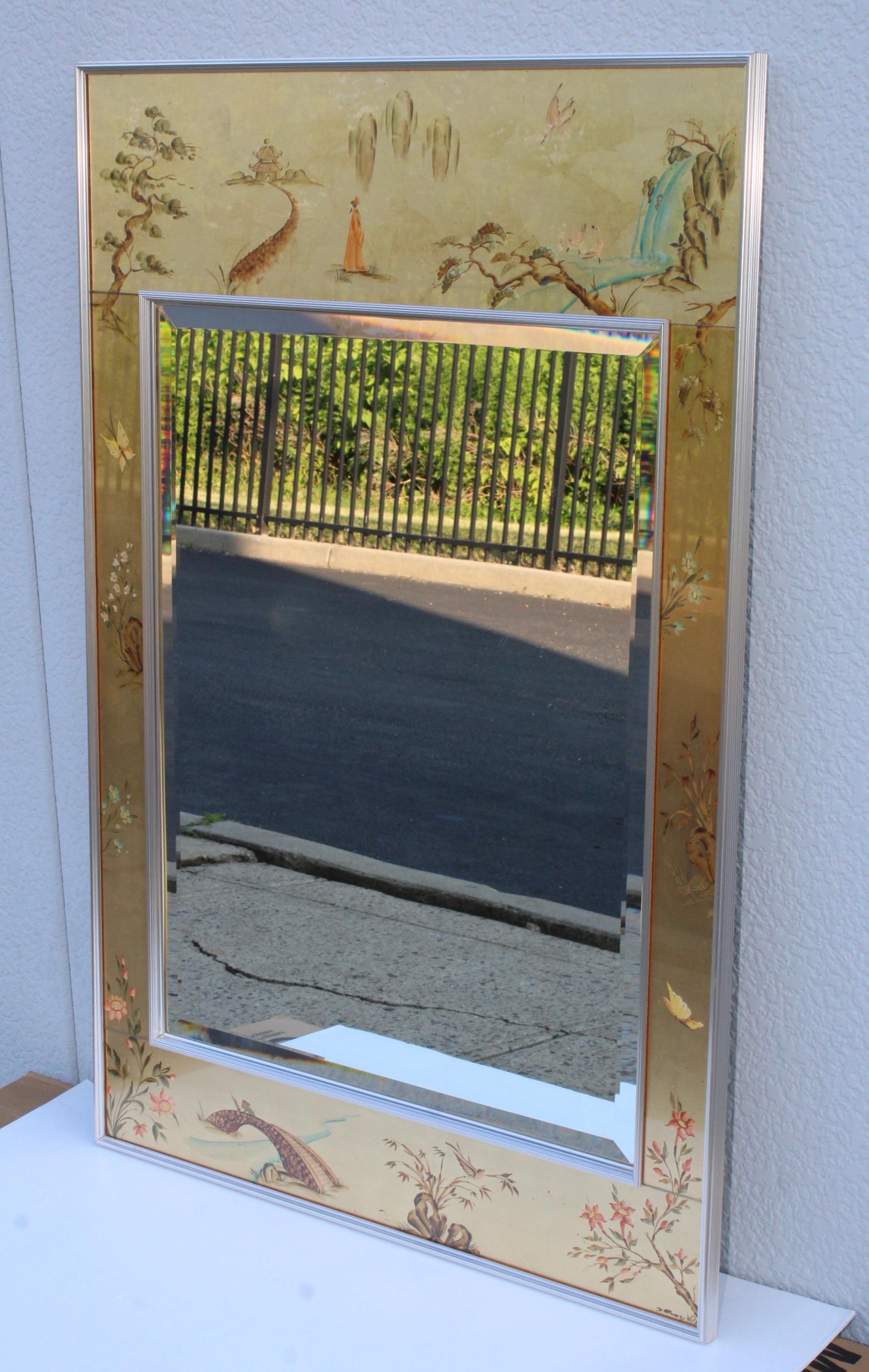 American La Barge Mid-Century Modern Hand Painted Chinoiserie Mirror