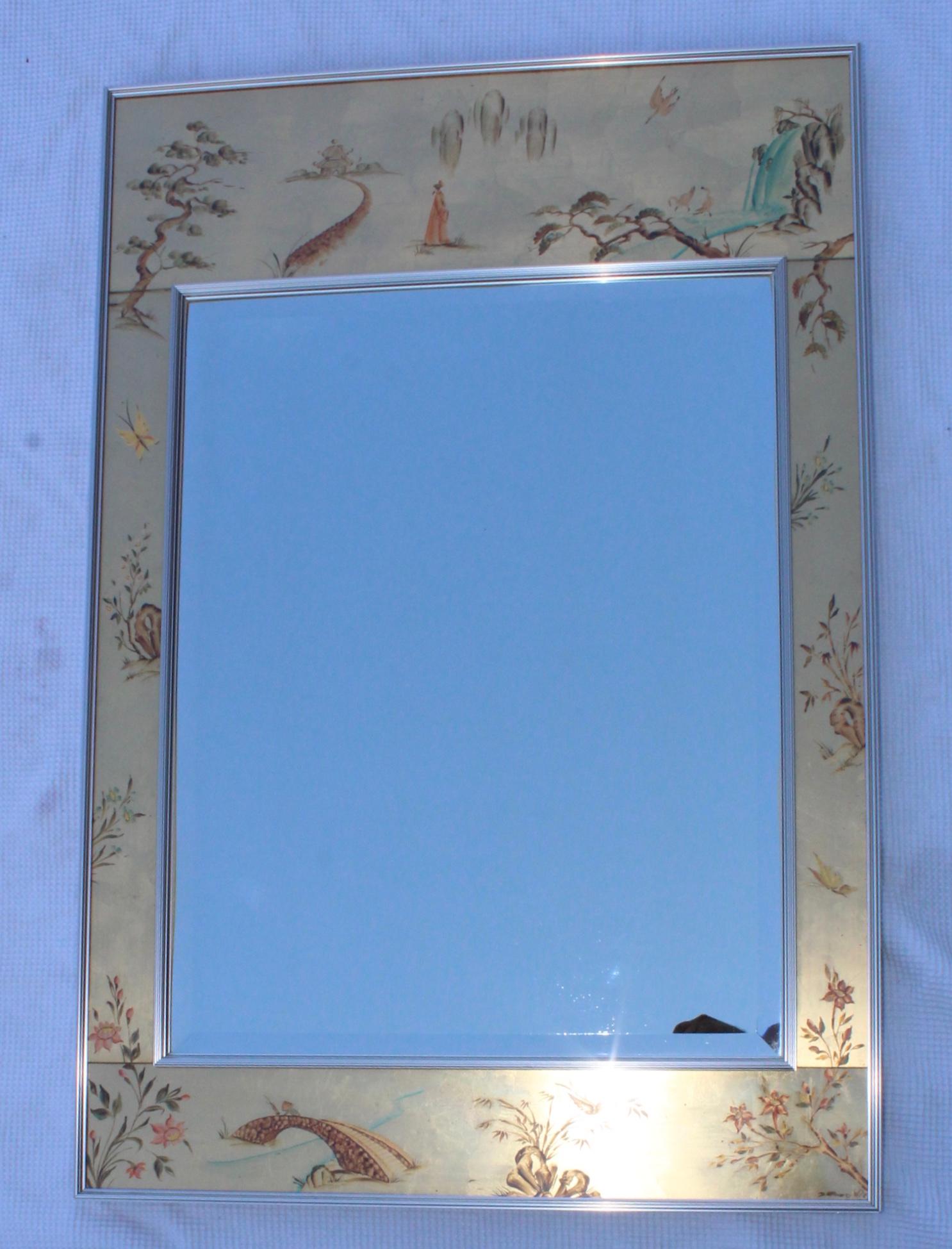 La Barge Mid-Century Modern Hand Painted Chinoiserie Mirror In Good Condition In New York, NY