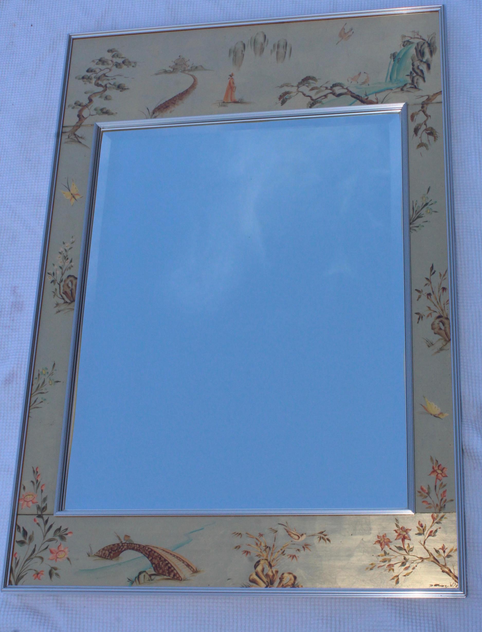 La Barge Mid-Century Modern Hand Painted Chinoiserie Mirror 3