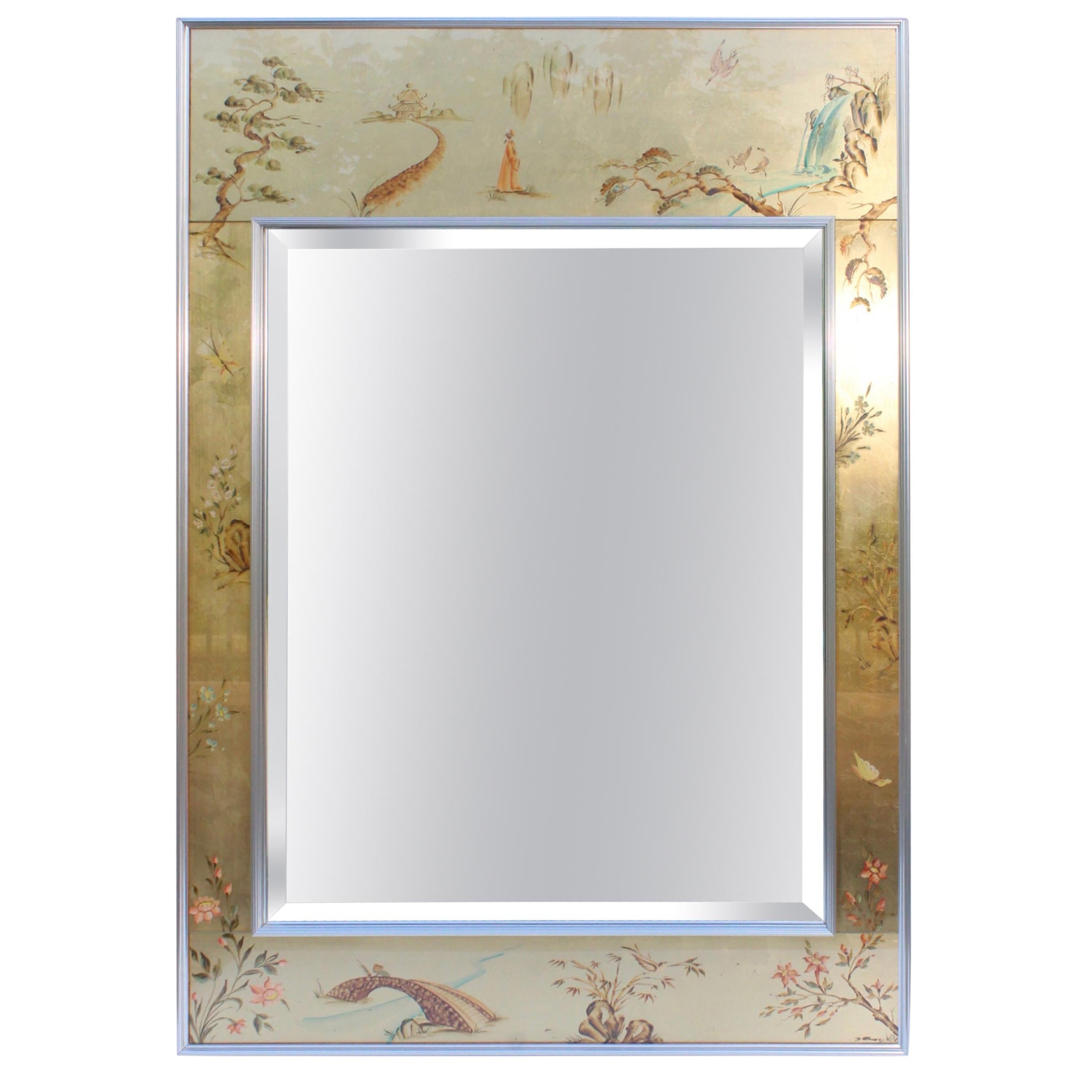 La Barge Mid-Century Modern Hand Painted Chinoiserie Mirror