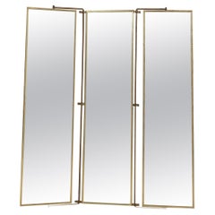 La Barge Modern Full Mirror Trifold Panel Screen Patinated Brass Frame 1960s