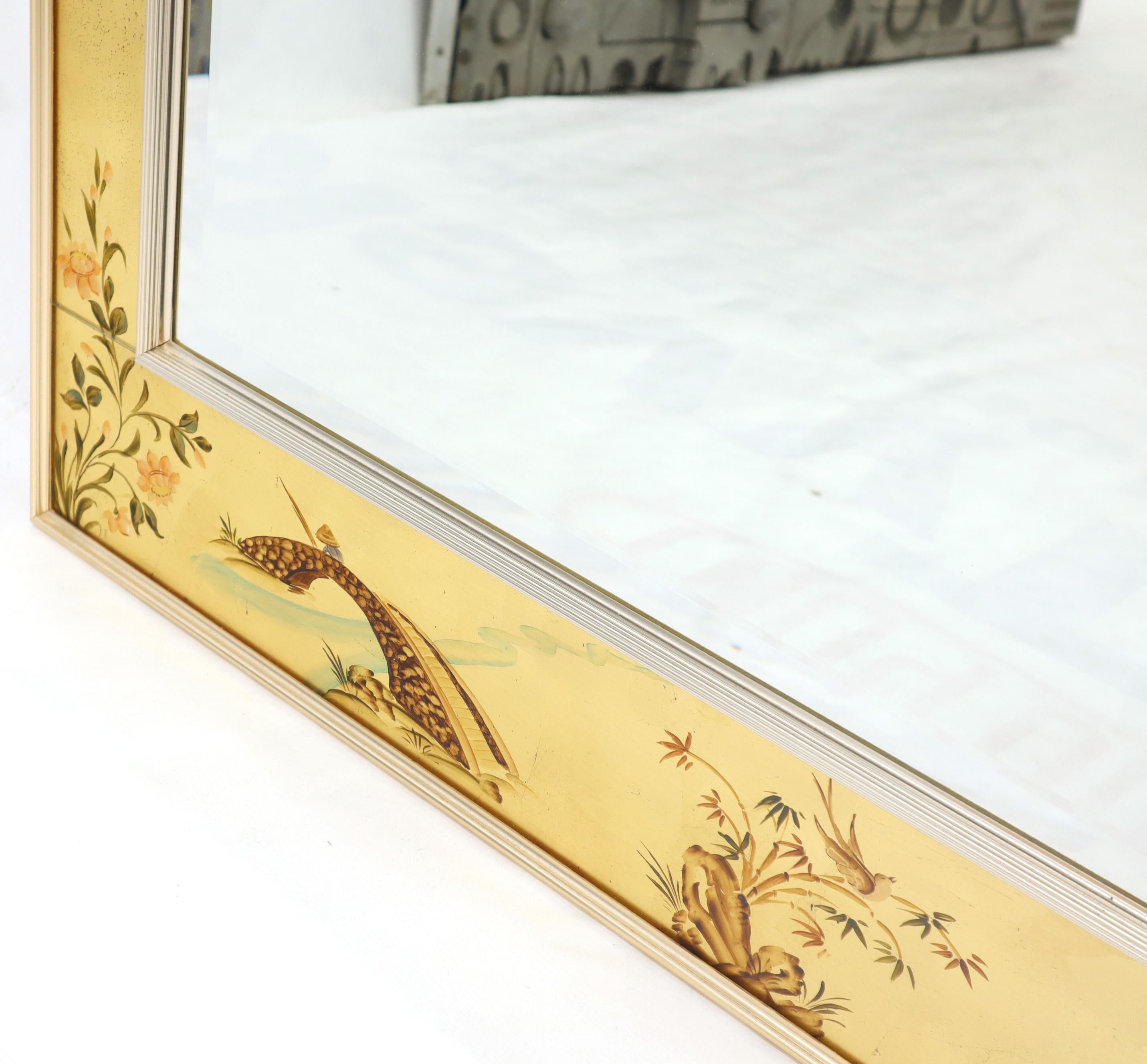 Miroir décoratif à cadre rectangulaire peint à l'envers avec feuilles d'or La Barge en vente 3
