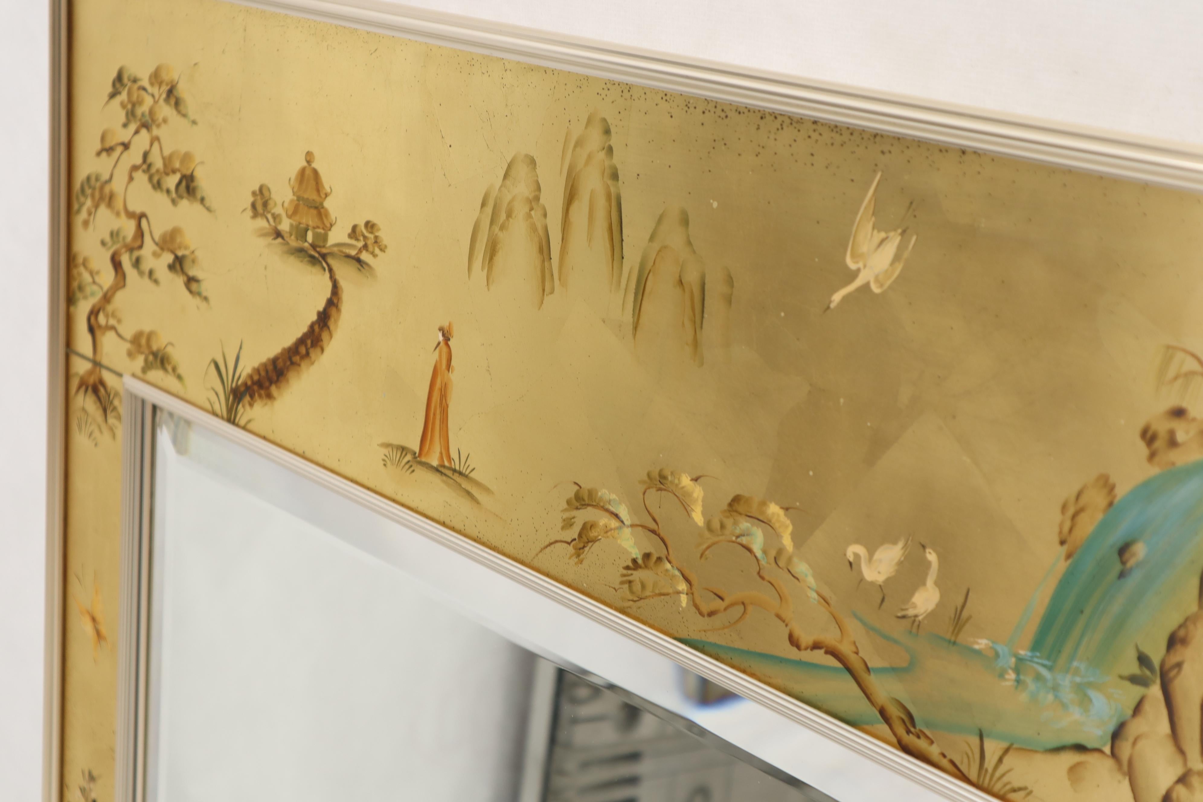 Miroir décoratif à cadre rectangulaire peint à l'envers avec feuilles d'or La Barge en vente 4