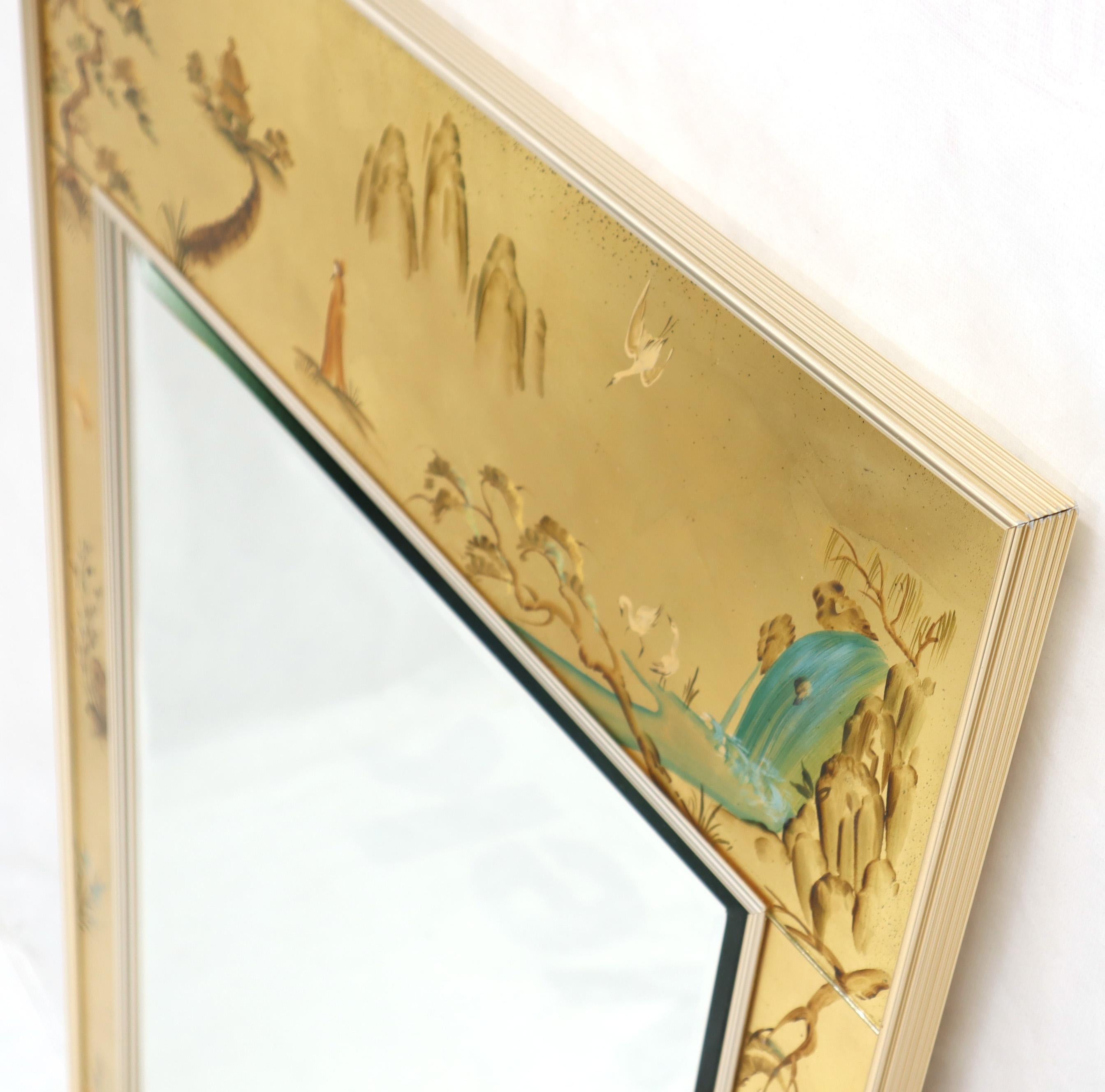 Mid-Century Modern Miroir décoratif à cadre rectangulaire peint à l'envers avec feuilles d'or La Barge en vente