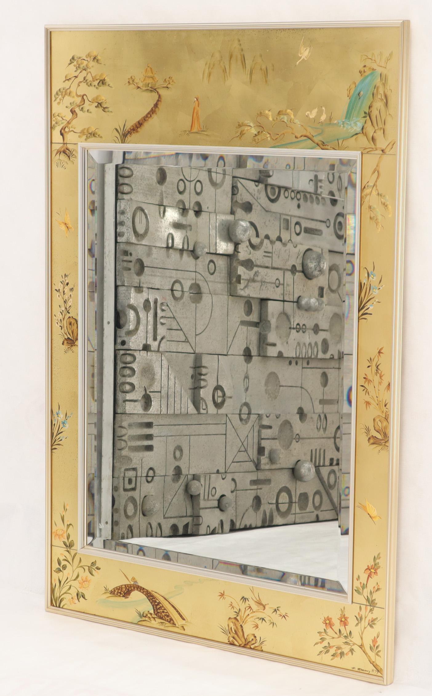 Mid-Century Modern La Barge Reverse Painted Gold Leaf Rectangular Frame Decorative Mirror For Sale