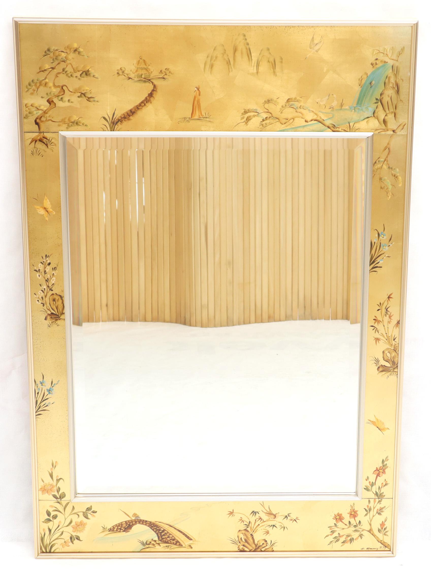 American La Barge Reverse Painted Gold Leaf Rectangular Frame Decorative Mirror For Sale