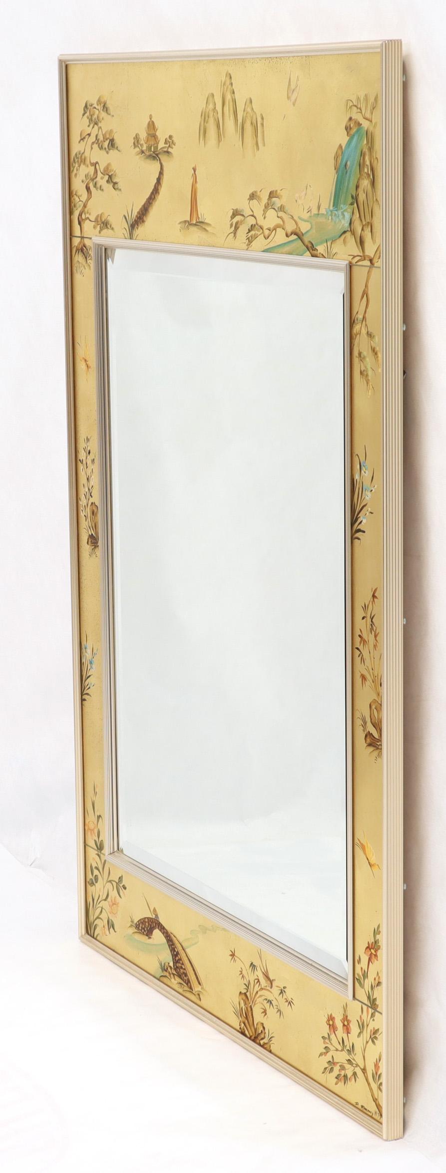 20ième siècle Miroir décoratif à cadre rectangulaire peint à l'envers avec feuilles d'or La Barge en vente