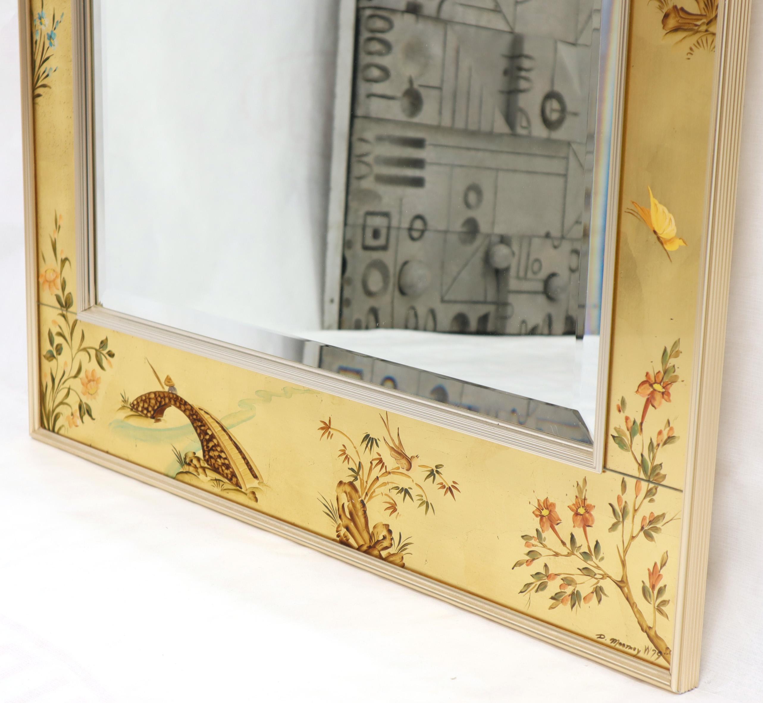 Verre d'art Miroir décoratif à cadre rectangulaire peint à l'envers avec feuilles d'or La Barge en vente
