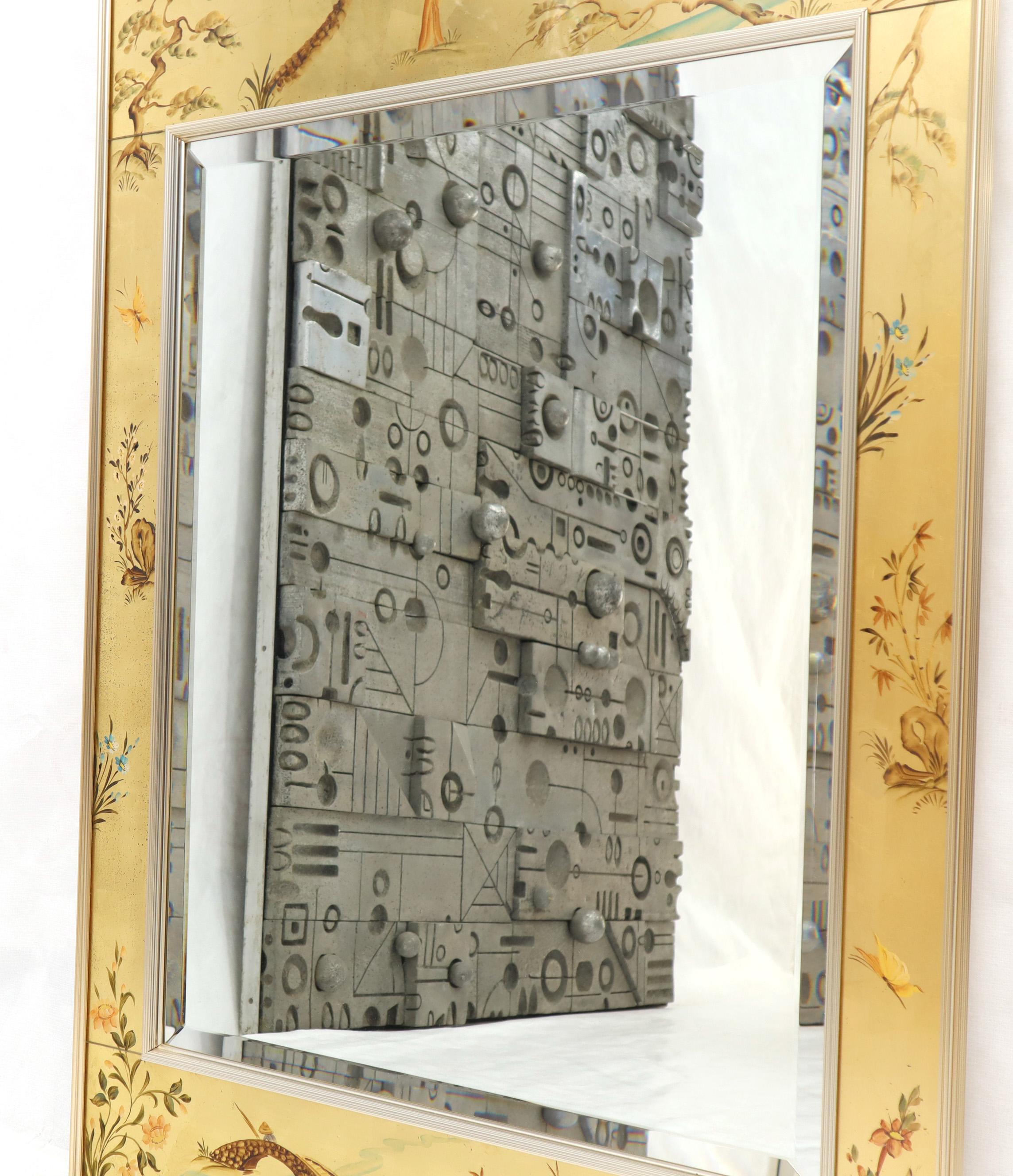 Art Glass La Barge Reverse Painted Gold Leaf Rectangular Frame Decorative Mirror For Sale