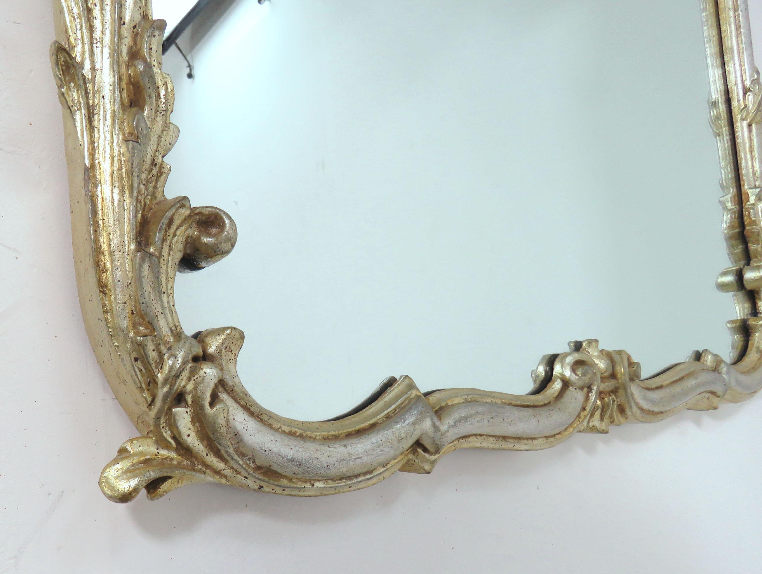 La Barge Silver Giltwood Wall Mirror, Made in Italy, circa 1960s In Good Condition In Peabody, MA