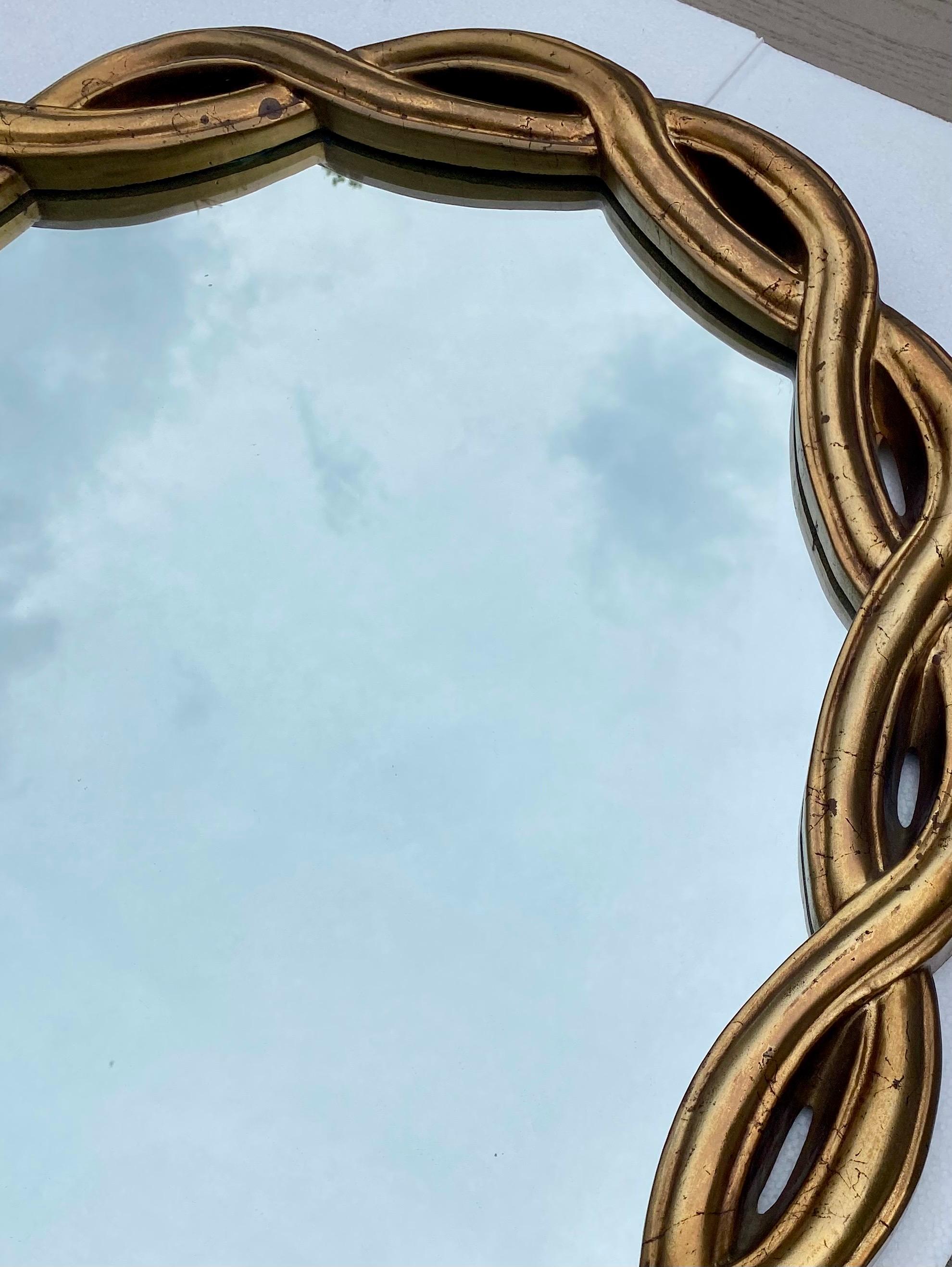 Dorato La Barge Style Hollywood Regency Oval Braided Gilt Wall Mirror in vendita
