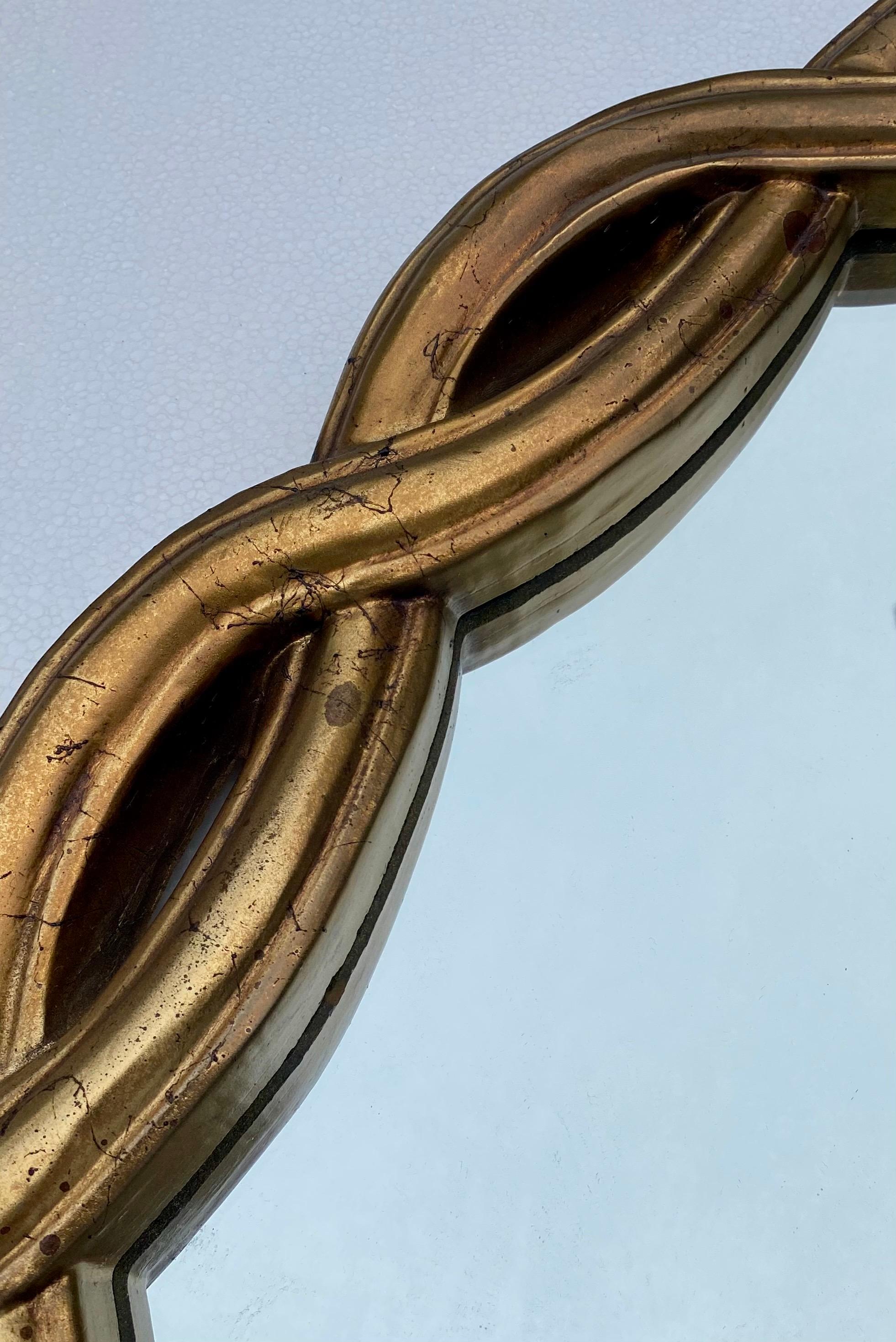 XX secolo La Barge Style Hollywood Regency Oval Braided Gilt Wall Mirror in vendita