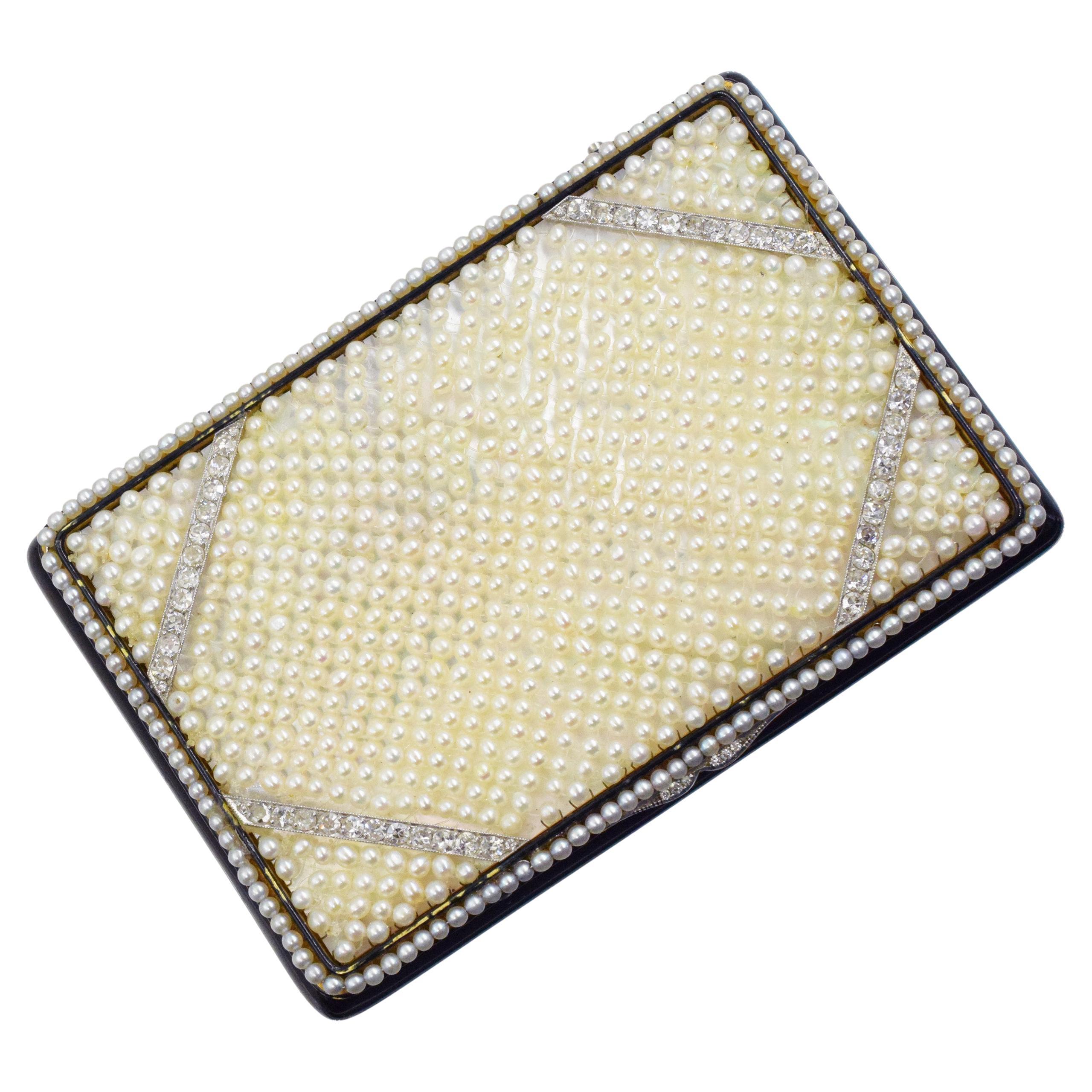 La Belle Epoque Antique Seed Pearl and platinum Vanity Case