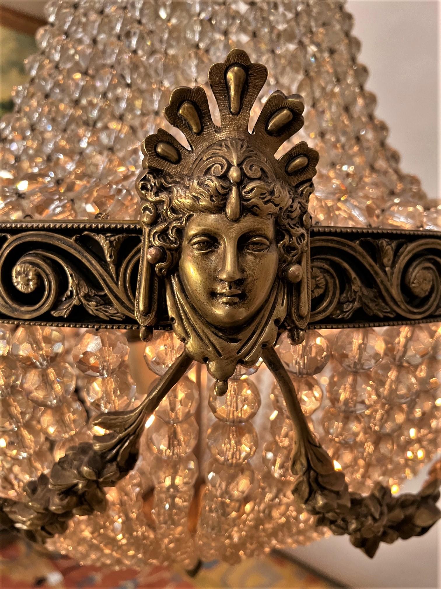 La Belle Époque Bronze & Crystal 8-Light Chandelier, France, Circa:1895 For Sale 2